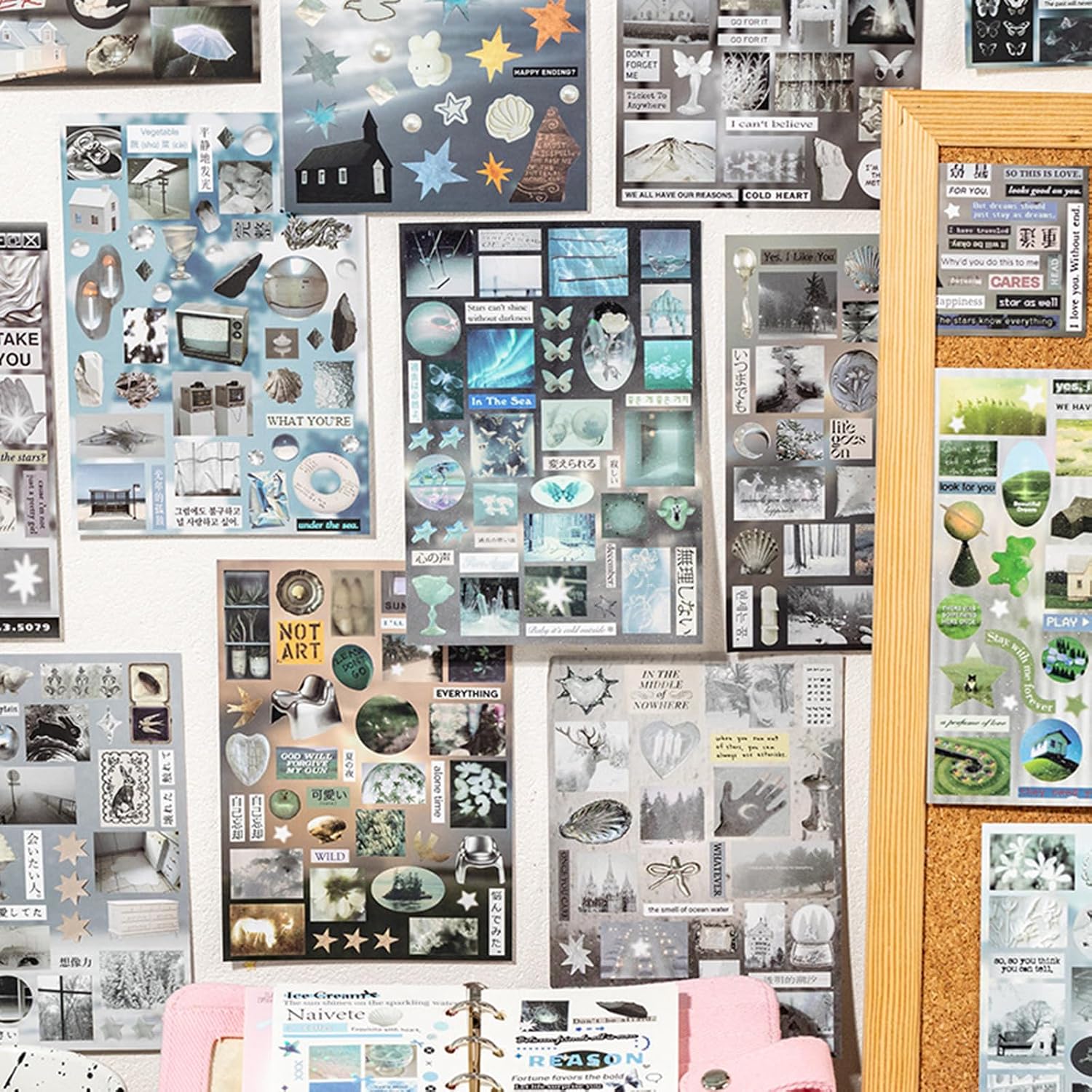 Japanese Sticker Book,990 Pcs Nature Landscape Themed Comic Retro Stickers Book for DIY Cute Scrapbooking Journaling Handbook Material Decoration image 2
