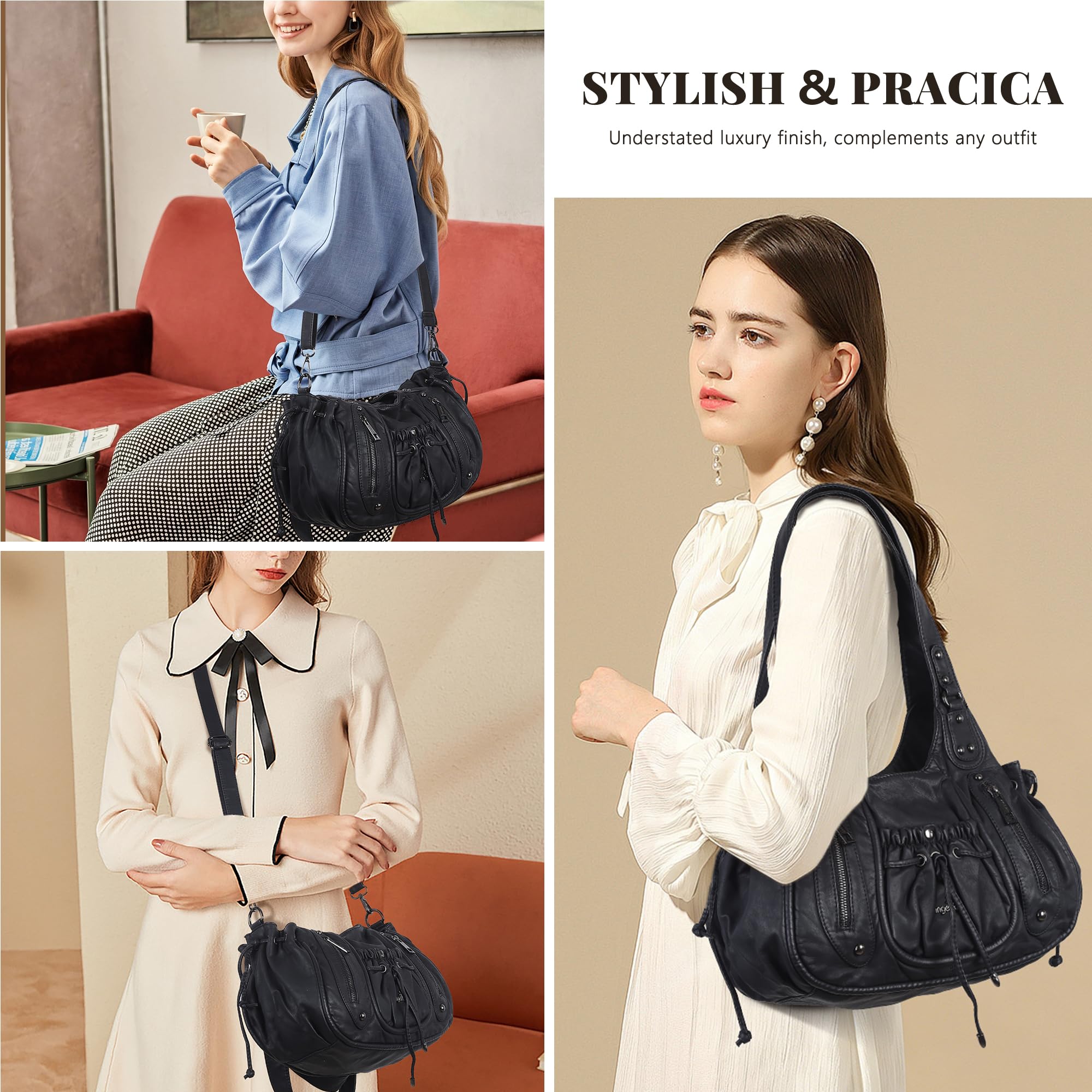 Angel Kiss Borsa Donna Media Elegante, Borse Tracolla PU Pelle, Tote Bag Impermeabile Pelle PU, Ampia e Pratica Maniglia Regolabile Molte Tasche Scomparti, per Scuola, Lavoro e Viaggio