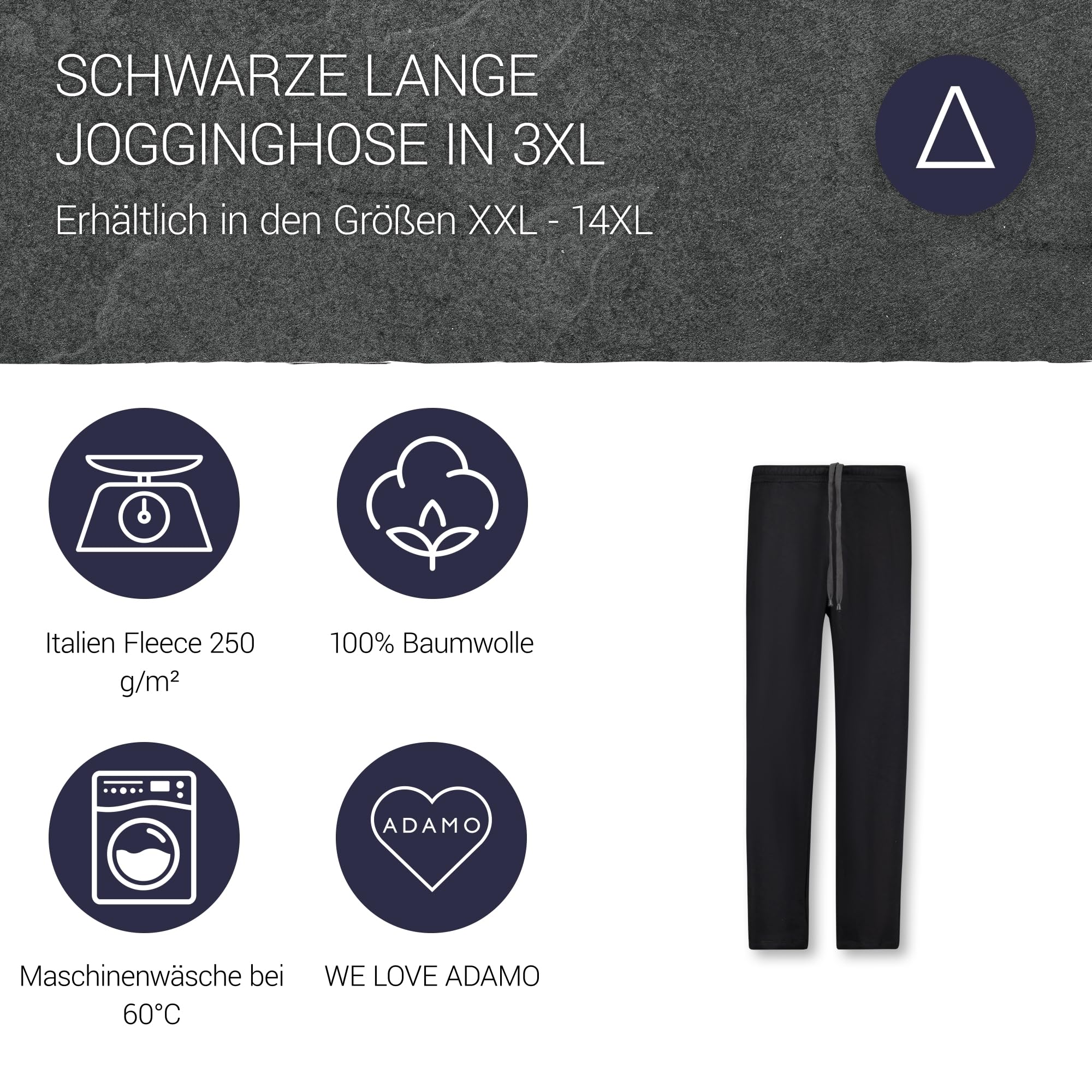 ADAMO Schwarze XXL Jogginghose in Übergrößen 14XL