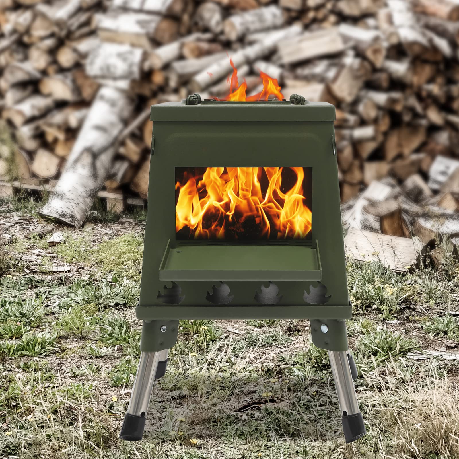 Réchaud de tente - 22 x 22 cm - Poêle à fusée d'extérieur - Pliable - Pour camping