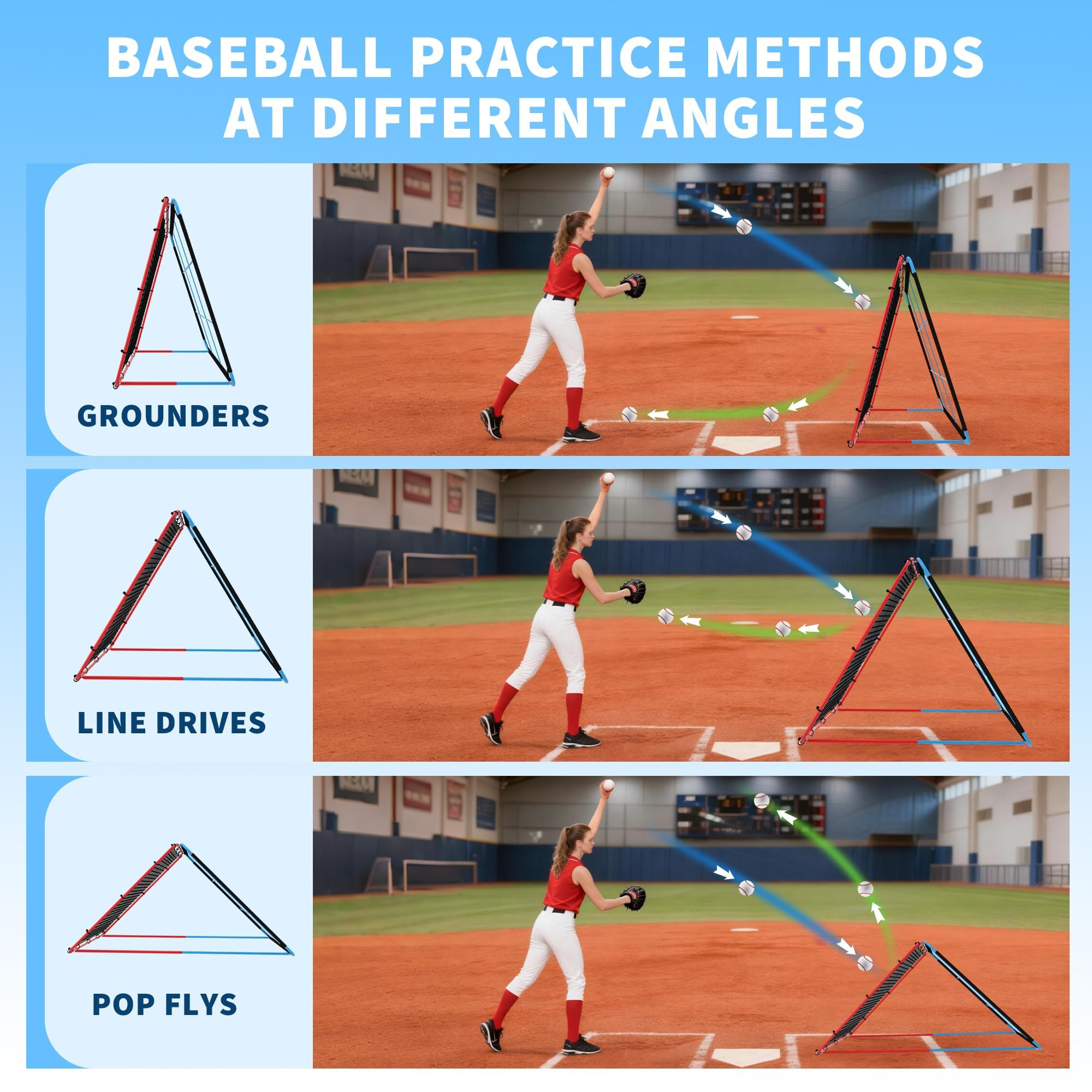 GarveeLife 2 in 1 Baseball Rebounder Netz, Sports Baseball Rebounder Mit Verstellbarer Winkel, Wurf- & Fielding-Trainingsgerät Für Softball, Fußball, Volleyball