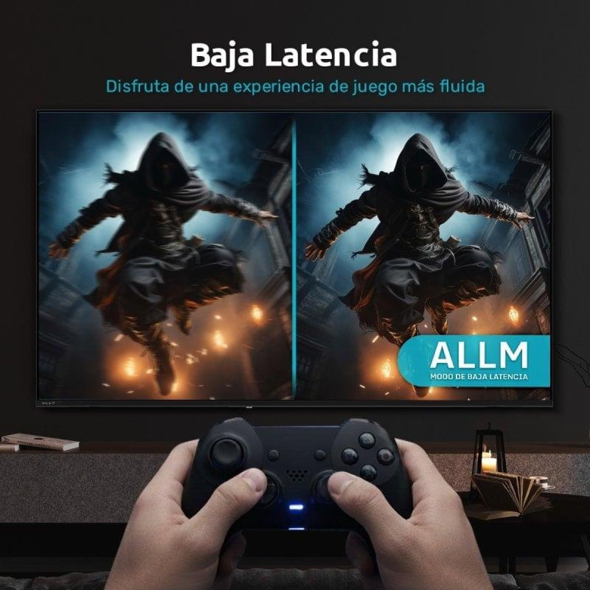 Nilait Smart TV 55 Pulgadas, QLED UHD 4K, WebOS, Colores Vivos, Baja Latencia, Bluetooth 5.1, x3 HDMI, x2 USB, WiFi, Smart TV Negra