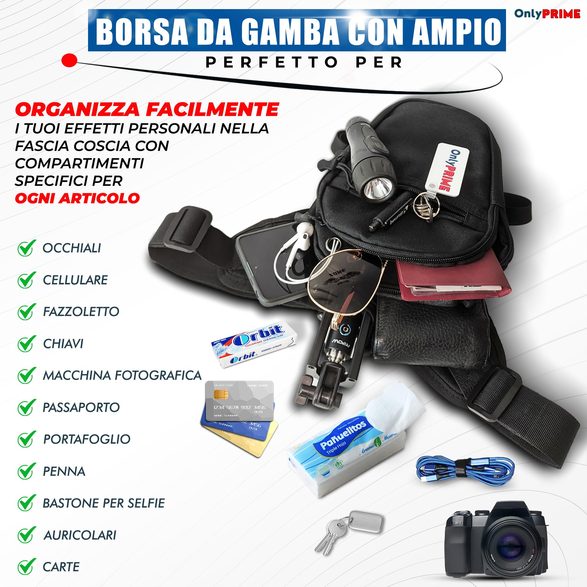 Marsupio da Gamba Tattico Impermeabile per Moto Uomo – Accessori Moto Uomo con Borsello Gamba Resistente per Viaggi e Uso Quotidiano (Copertura Antipioggia)