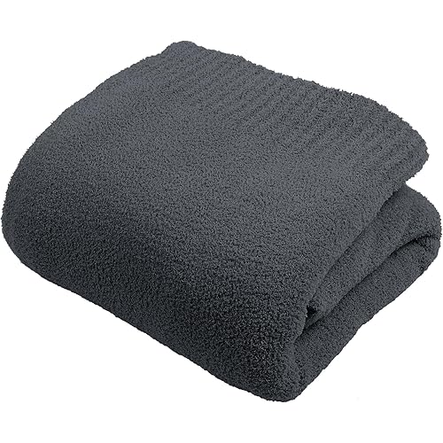 JOOJA Cream White Blanket Warm Queen Size Fuzzy Knitted Blanket, Oversized Luxury Bed Blankets, Soft Queen Blanket for Bed, Lightweight Plush Blanket for Cozy Nights (Charcoal Grey, 90x90)