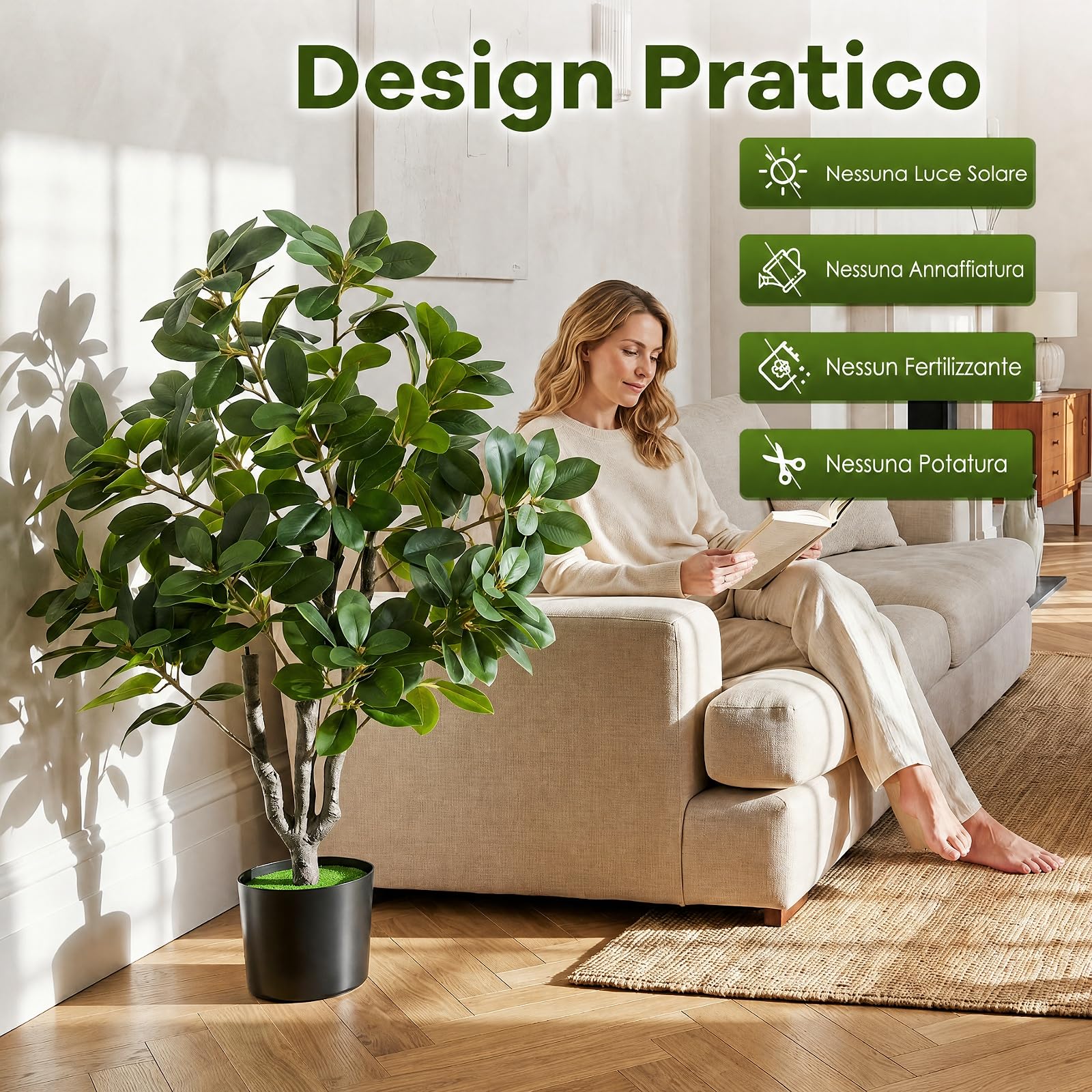 COSTWAY Pianta Finta, Ficus Finto da Interno e Esterno (80 cm) | Albero Artificiale con Rami Realistici, Foglie Fitte e Vaso Zavorrato, per Salotto, Ufficio, Hotel, Balcone e Giardino