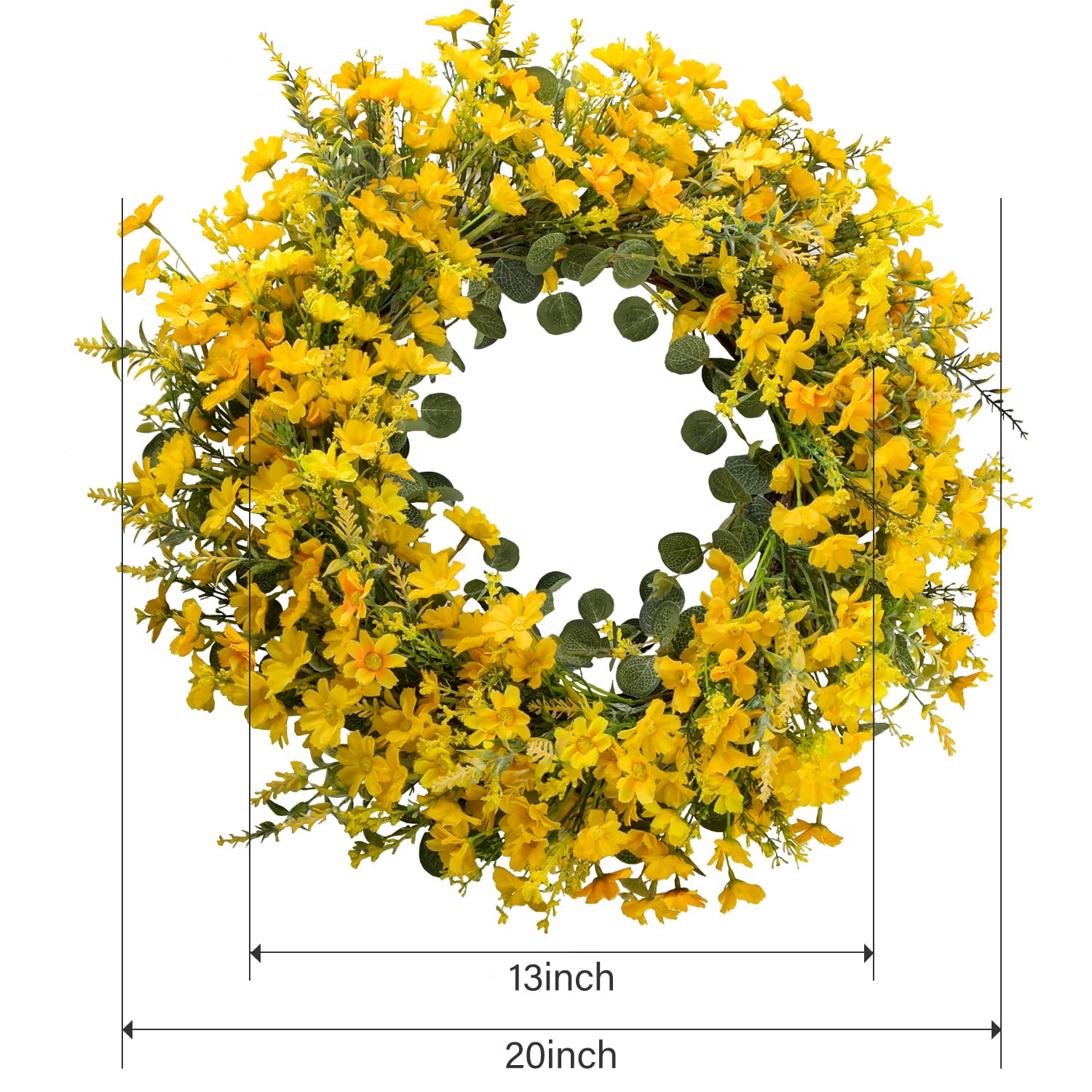 Spring Wreath for Front Door Wreath, 20 Inch Artificial Little Daisy Summer Wreath for Outdoor Front Door, Wall and Window Decor