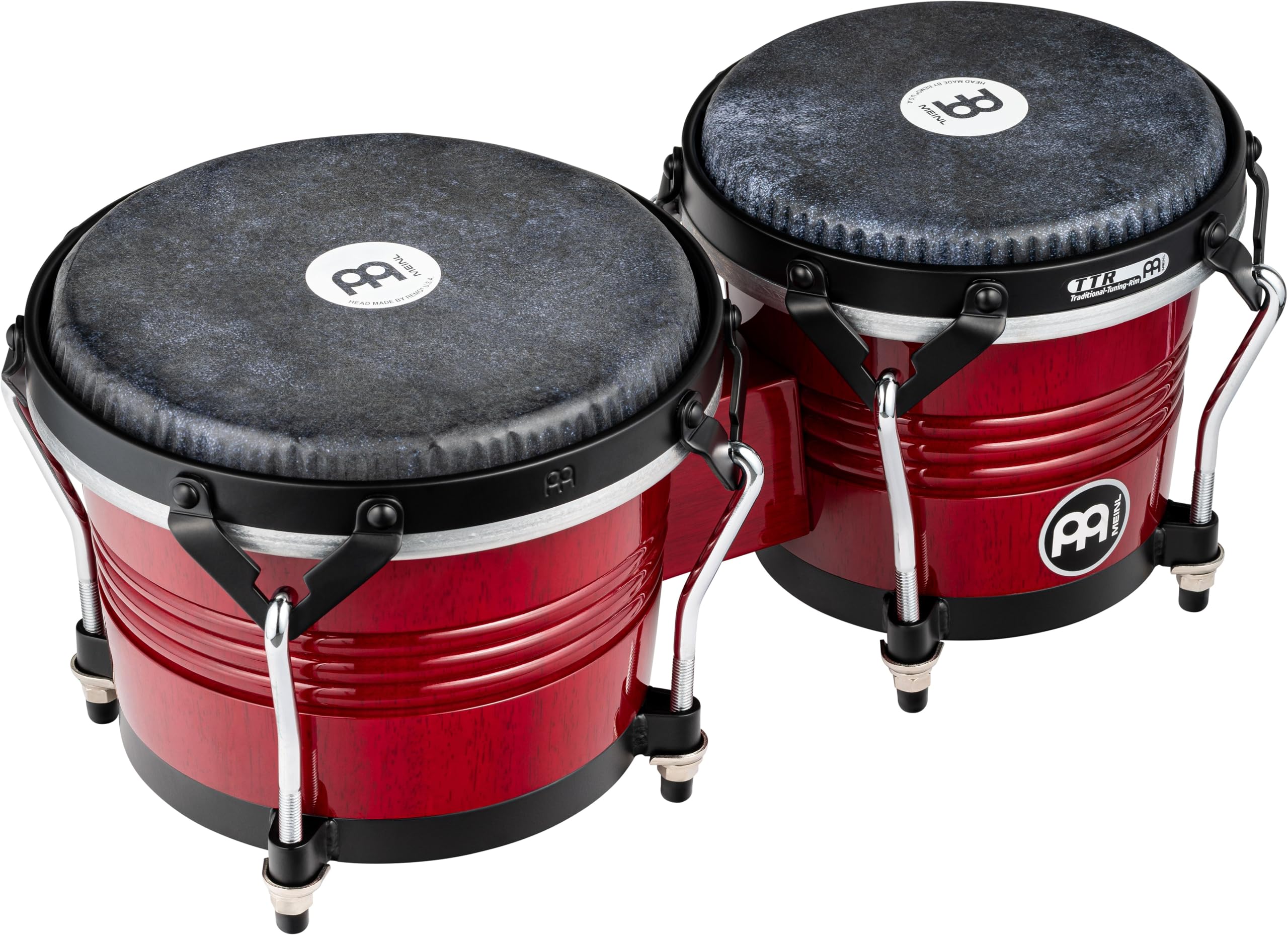 Meinl Percussion Bongos Marathon Traditional - 2 Hand Drums with 6.75 and 8 Inches - Including Tuning Key - Siam Oak, Wine Red (WBTR300WR)