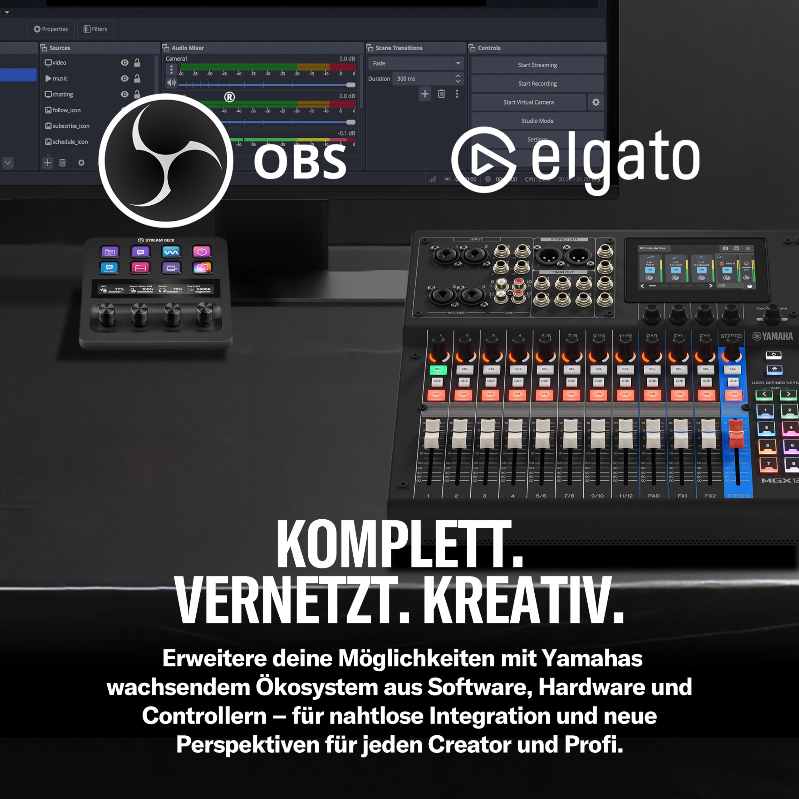 YAMAHA MGX12 Digitaler Audio-Mixer mit Touch-LCD, Bluetooth, Schwarz | Kompakter Audio-Mixer mit Dual-USB, microSD-Mehrspuraufnahme und intelligenten Audio-Tools