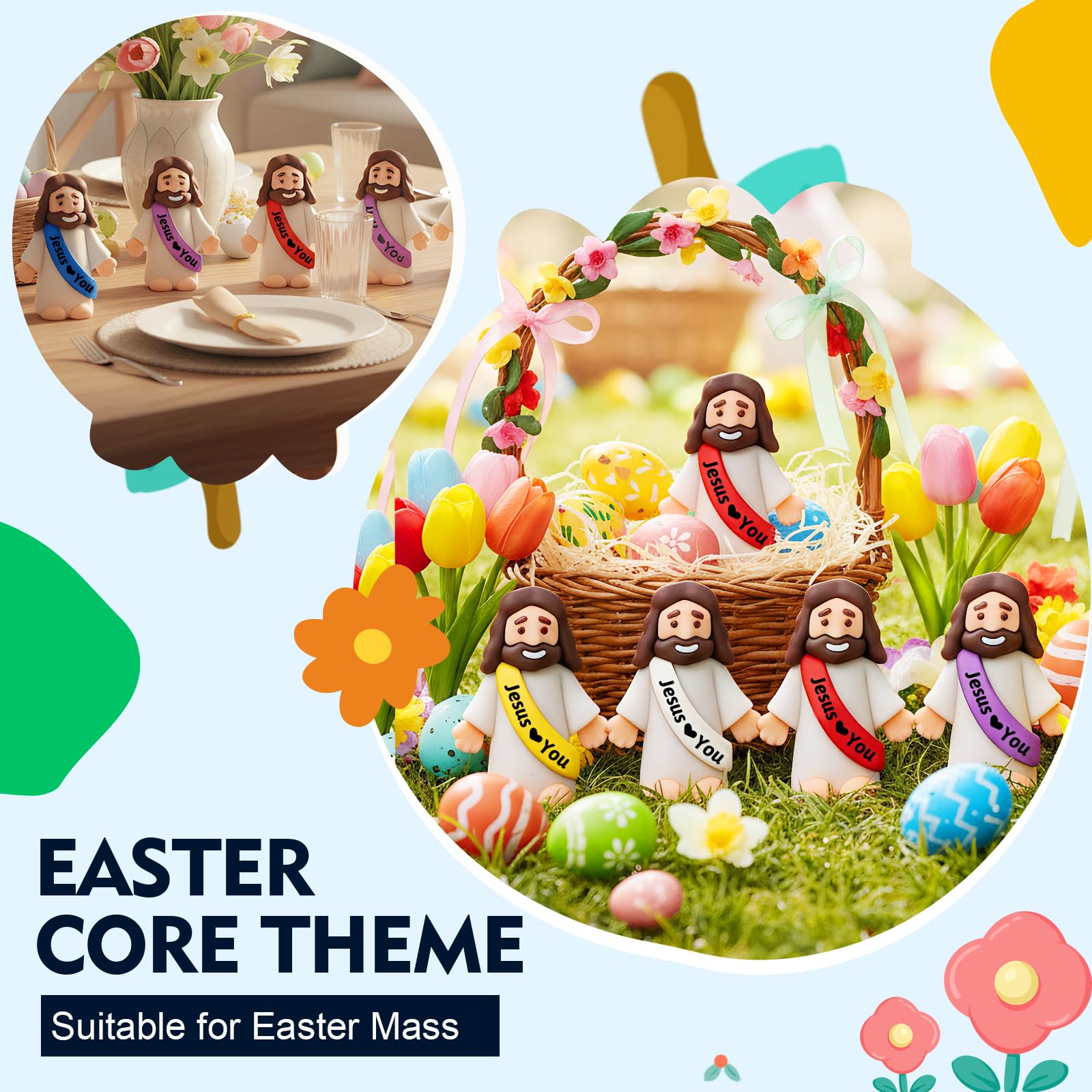 50 Figuras de Jesús de bebé, Figuras de Jesús Multicolor, religiosos clásicos de Cristo Salvador Jesús?Manualidades Regalos de Bautismo Rellenos de Huevos de Pascua