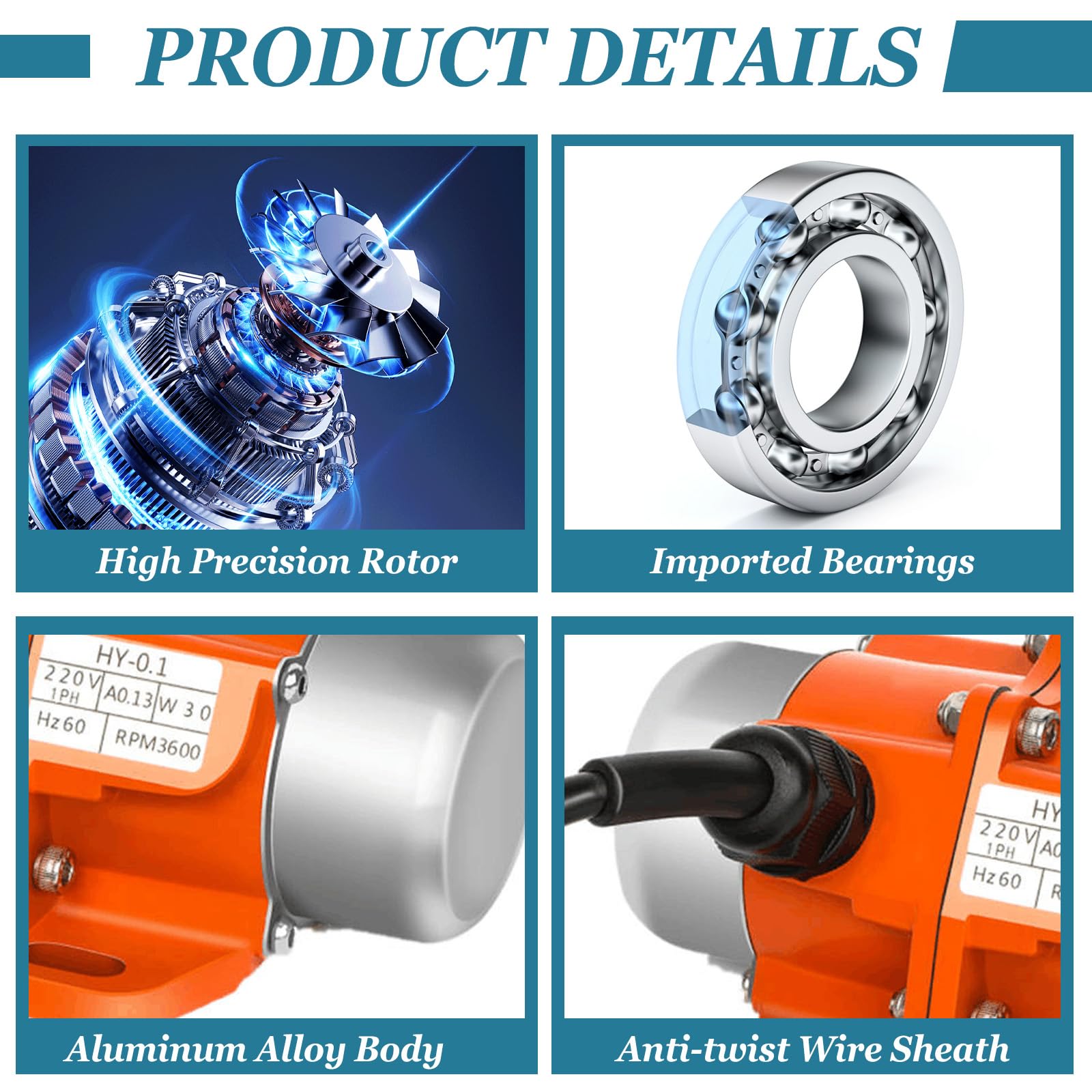 100W Elektrischer Vibrationsmotor, 220V Rüttelmotor aus Aluminiumlegierung mit 0-3000RPM Stufenloser Geschwindigkeitsregler für Bergbau Metallurgie Kohle Elektrizität Bauwesen