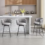 BFZ Bar Stools Set of 2 for Kitchen Counter, 26 inch Modern Fabric Counter Height Barstools, 360° Swivel Bar Chairs Stools with Woven Back and Footrest for Bar, Kitchen Island