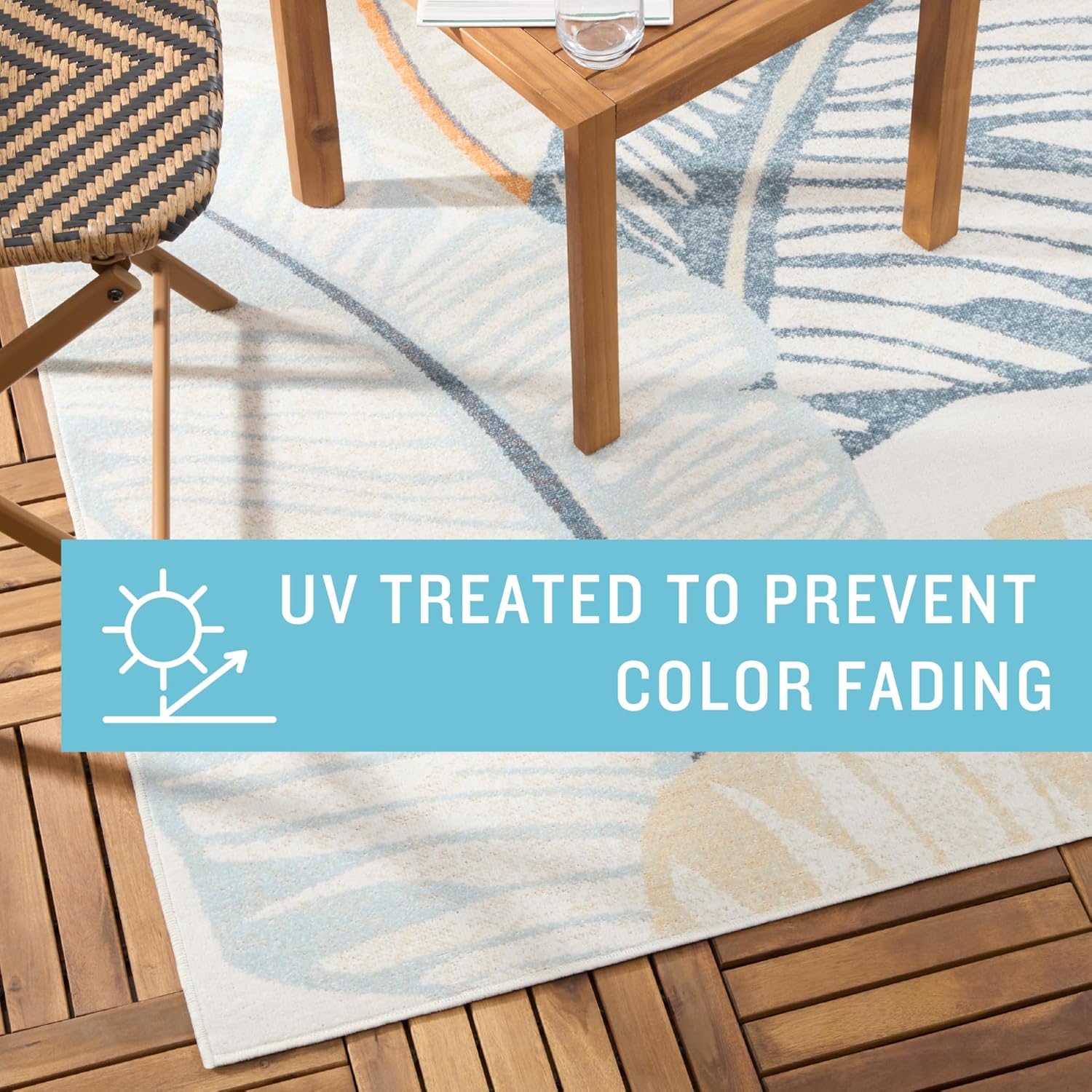 Tommy Bahama Cay Palm Fronds Indoor Outdoor Area Rug, Leaf Coastal Design, UV Fade Resistant, Ivory, 3'11"x5'2"