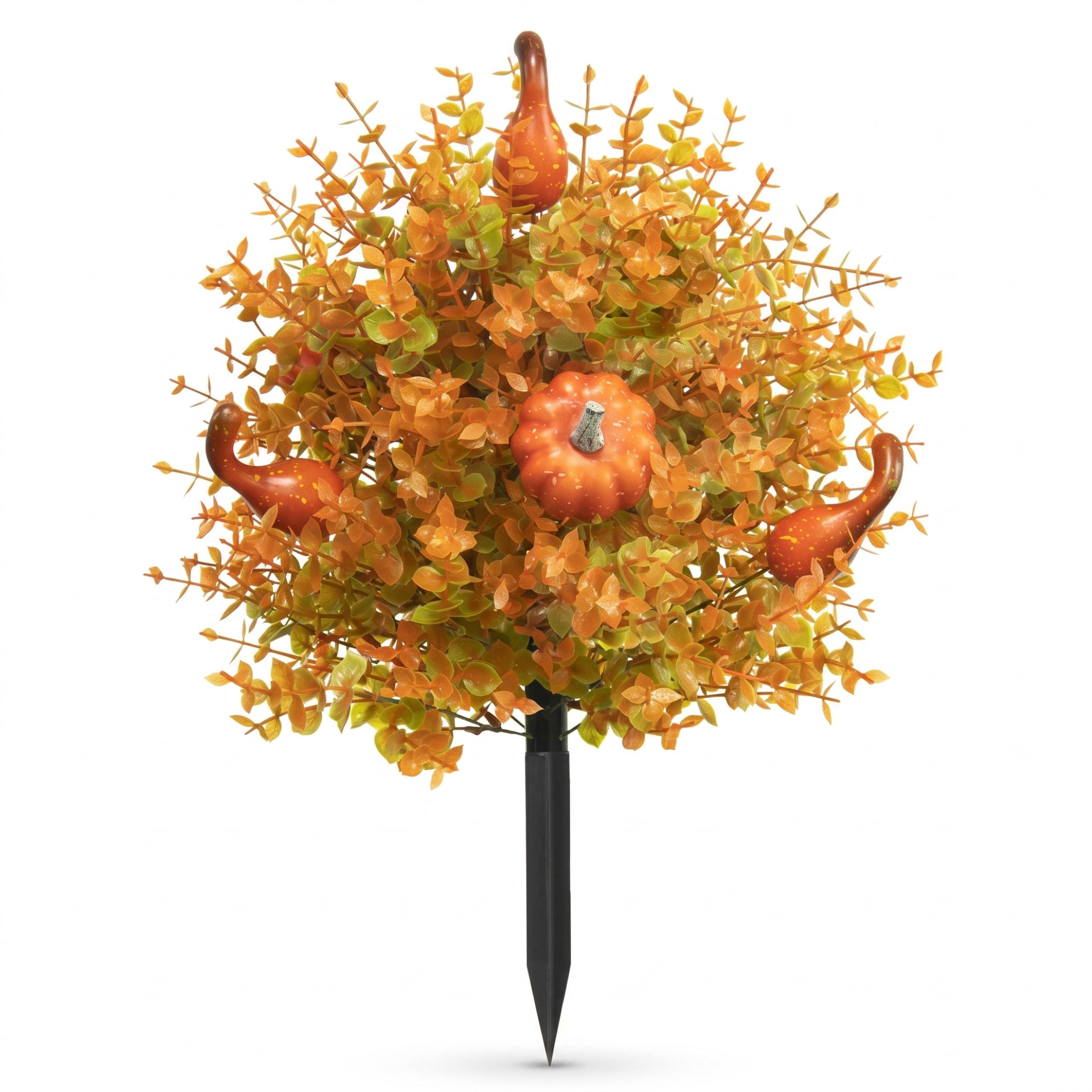 Arbusti artificiali per esterni, 1 pezzo di arte topiaria artificiale per esterni, decorazioni per Halloween all'aperto, picchetto di terra di eucalipto zucca giallo chiaro per giardino autunnale