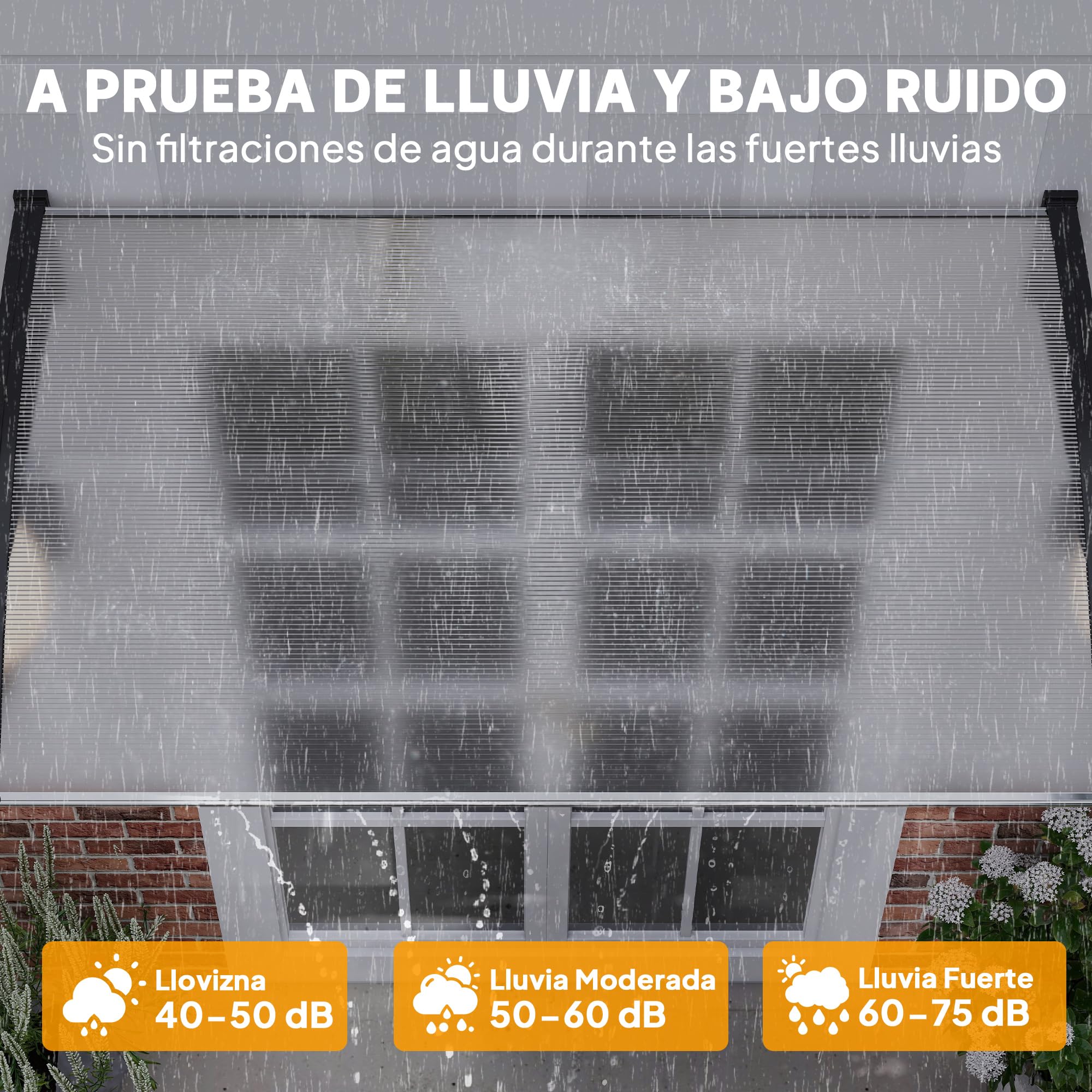 Outsunny Marquesinas Exterior para Puertas y Ventanas, 150x90 cm, Tejadillo de Protección contra Sol y Lluvia, con Cubierta de Policarbonato, Soporte de Aleación de Aluminio, Blanco
