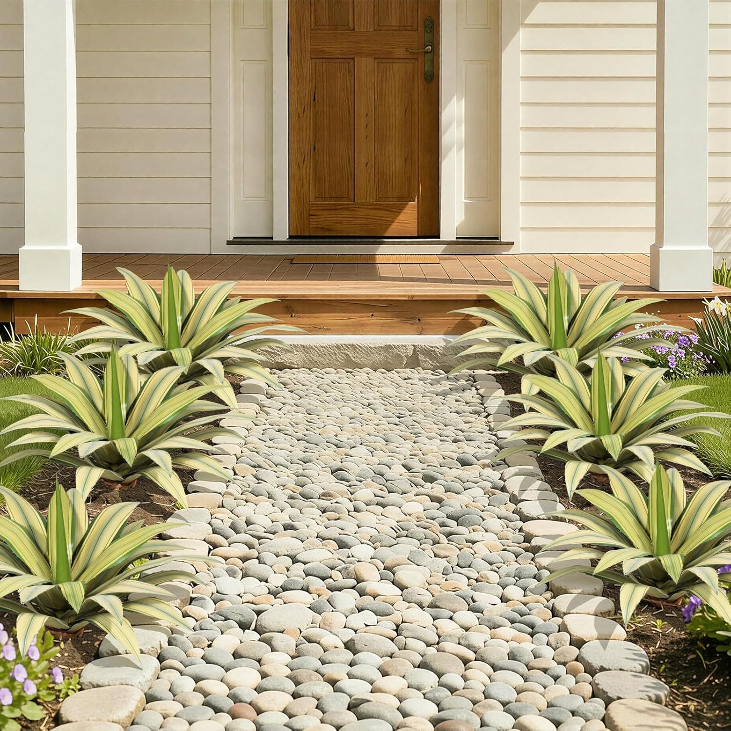 Artificial Spiked Agave Plant Outdoor 22” Tall, Large UV Resistant Fake Agave Plants with 23 Pre-Dusted Leaves, Faux Succulents Plant for Home Front Porch Patio Garden Indoor Decor 2Pack