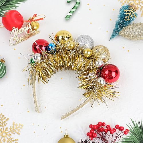 Miniatura 7 de TOKUFAGU Diadema de cuernos de reno de Navidad para niñas, diadema de lentejuelas para fiesta, accesorio para el cabello para mujer (bola amarilla)