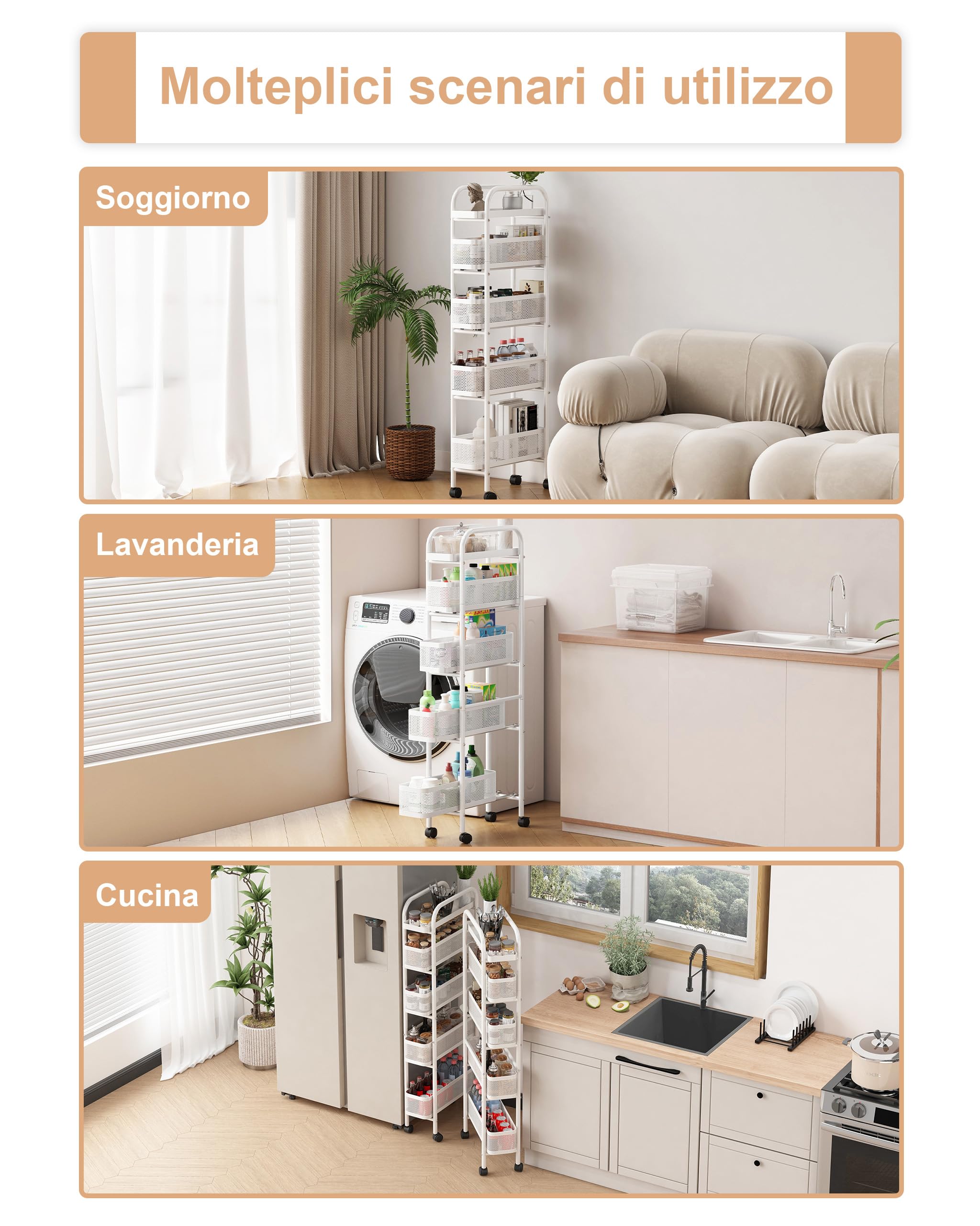 UMDONX Carrello Stretto in Metallo a 5 Livelli