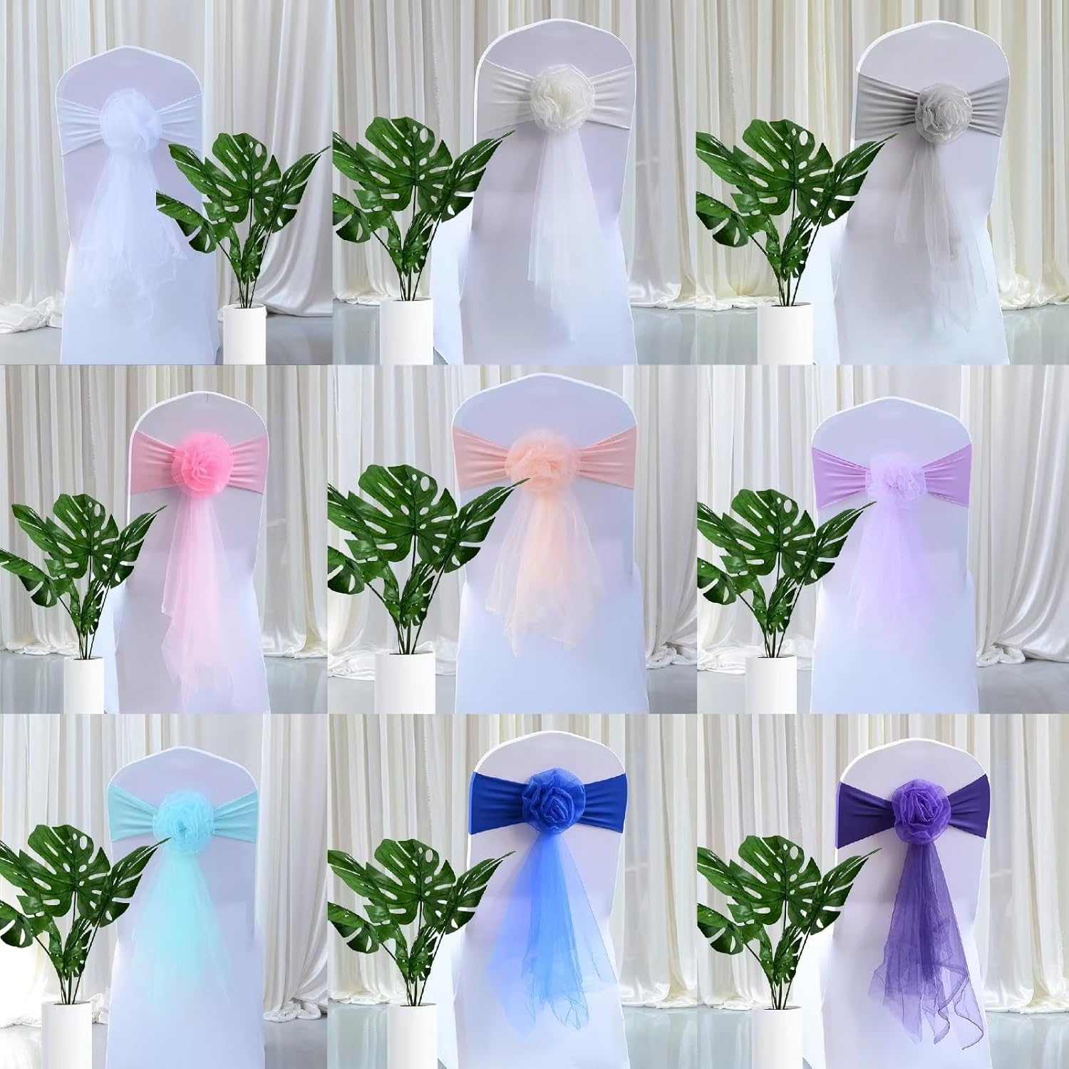 BAEKJIN Blackish Green 10PCS Classic European Style Floral Organza Elastic Chair Cover for Wedding Celebration Banquet Party Hotel Events and Other Activities On Site Decoration