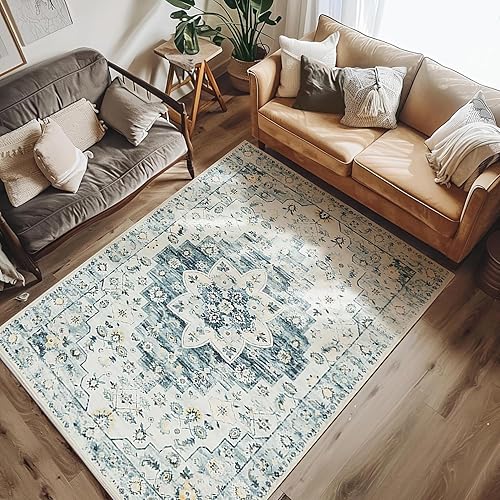 jinchan Alfombra vintage de 5 x 7 pies, alfombra vintage para interiores, alfombra envejecida, multicolor, plegable, ligera, para cocina, sala de