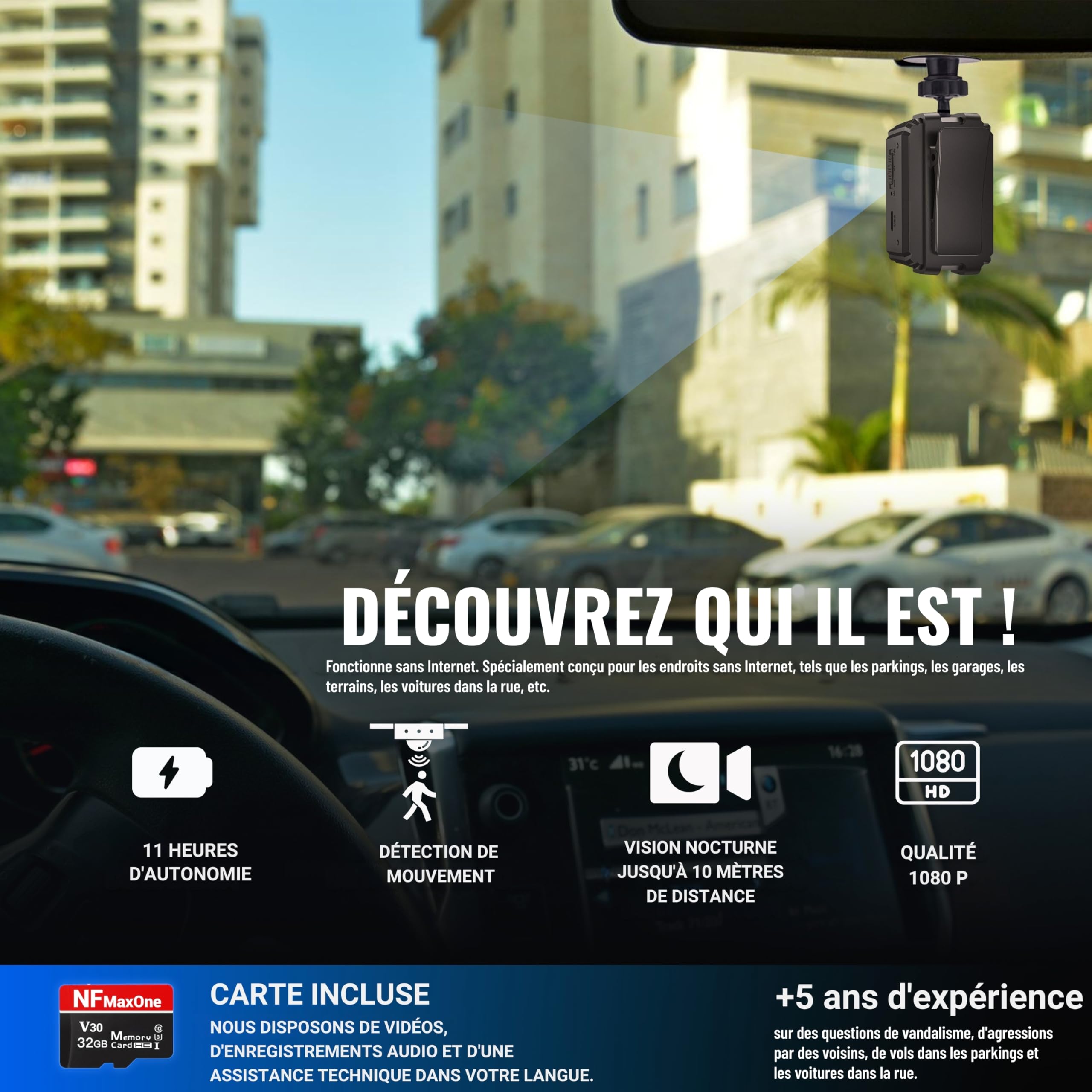 Mini Camera Espion sans WiFi – Camera de Surveillance sans Internet, Detecteur de Mouvement, Longue autonomie, Camera sans WiFi Voiture,Camera Espion Discrete, Invisible, MicroSD 32Gb, Camera Voiture