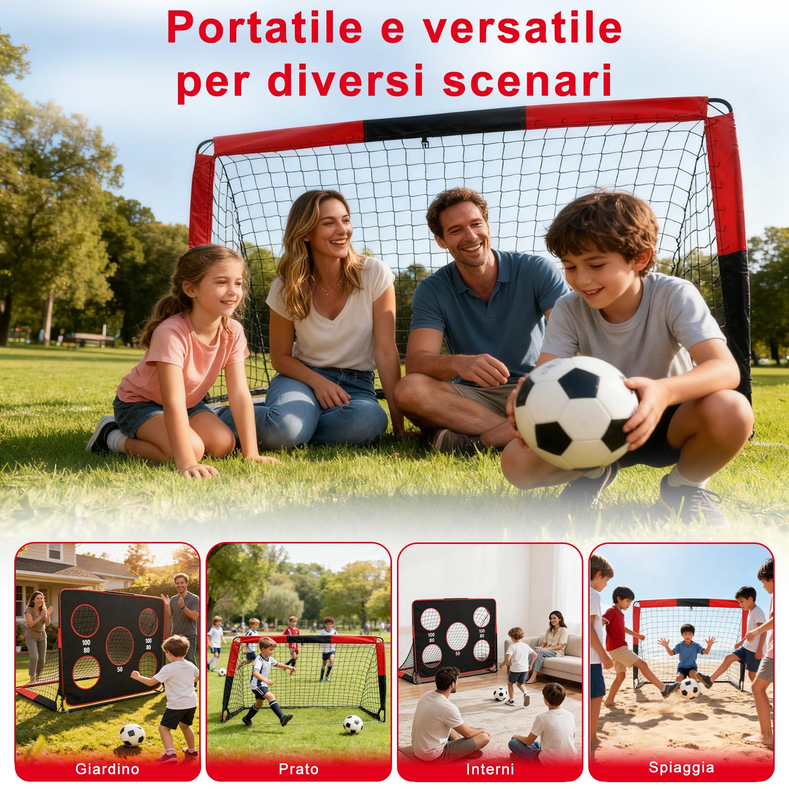Porta da calcio pieghevole 2 in 1 per bambini con borsa trasporto