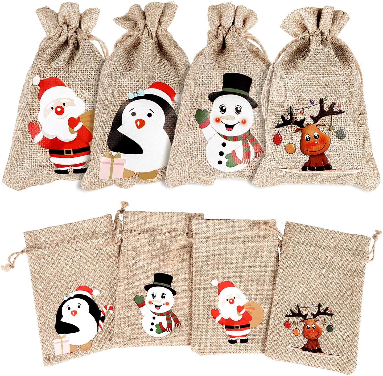 DIYASY Christmas Burlap Gift Bags, 36 Pcs Goodie Treat Bags with Drawstrings for Xmax and New Year Party
