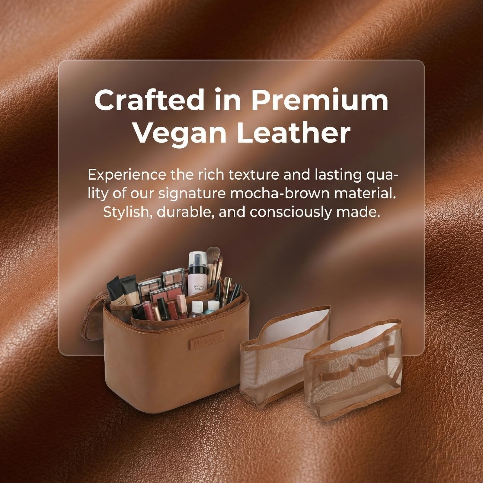 Nivofu Beauty Case Donna, Porta Trucchi Impermeabile in Pelle PU, Trousse Trucchi con Manico e Divisore Rimovibile, Beauty Case da Viaggio di Grande Capacità per Donne e Ragazze, Marrone