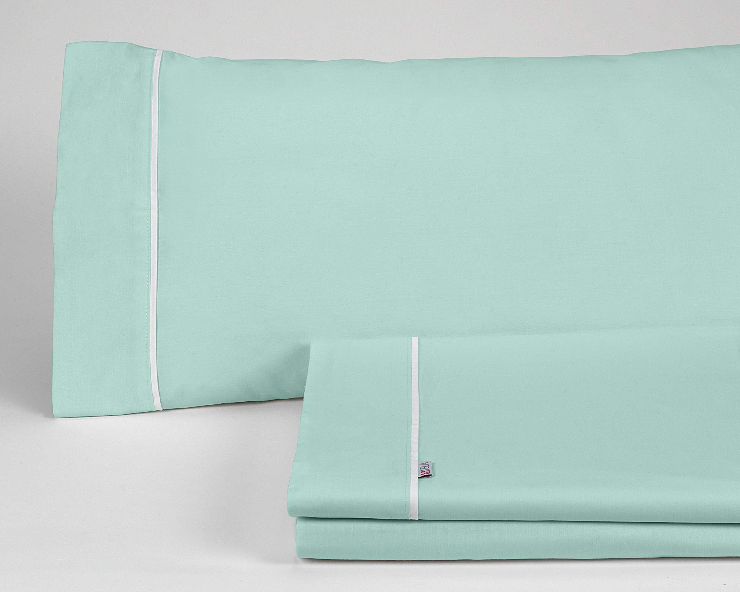 Juego de sábanas liso color aqua Cama de 180 (4 piezas) - 50% algodón / 50% poliéster - 144 hilos. Gramage: 115