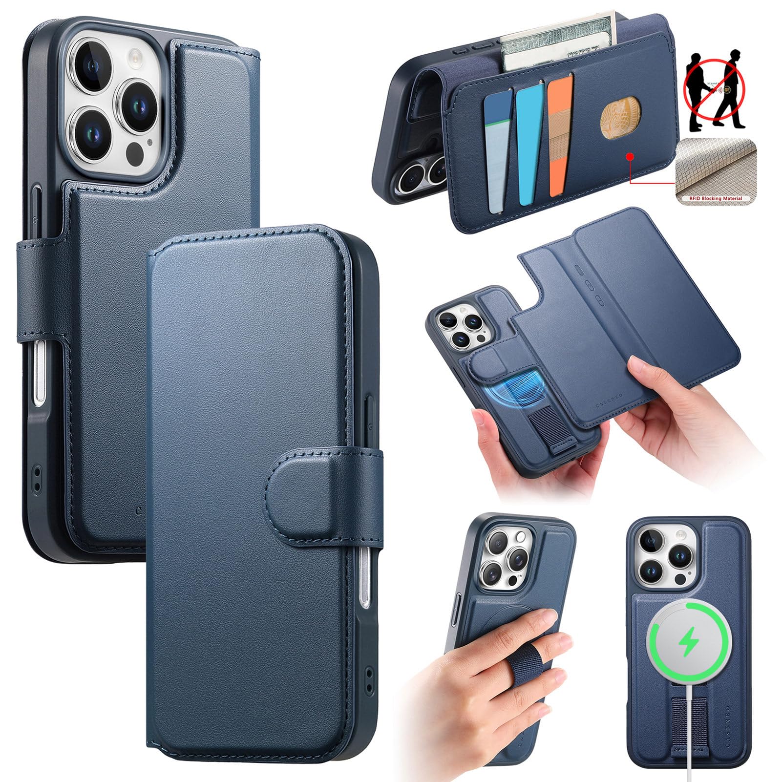 Funda iPhone 16 Pro evita robos de datos con tarjetero magnético seguro para mujer 8