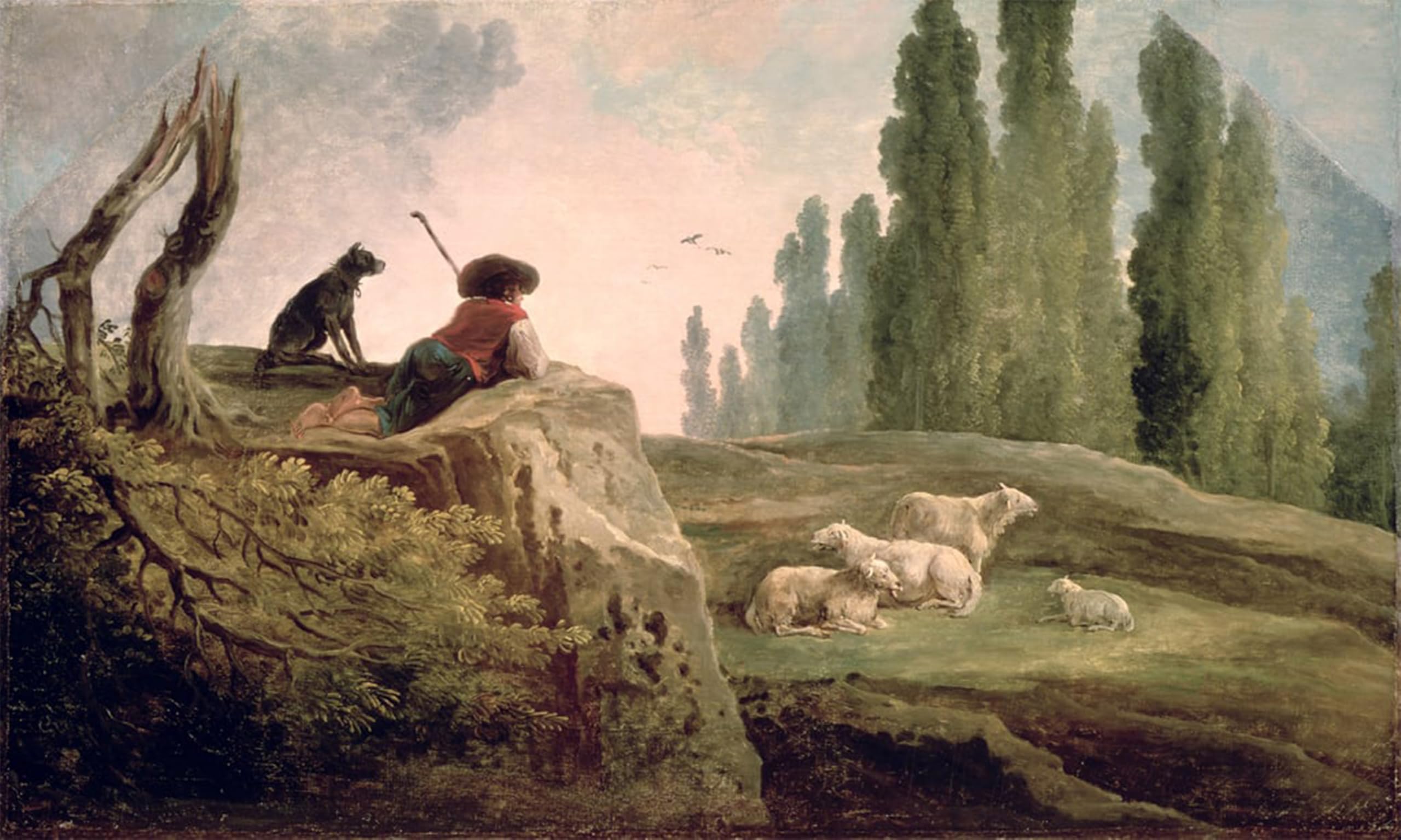 POSTERIIk Vintage Classic Picture Landscape Artwork the Shepherd by Hubert Robert Portrait Canvas Painting for Office Home Decor 60x90cm