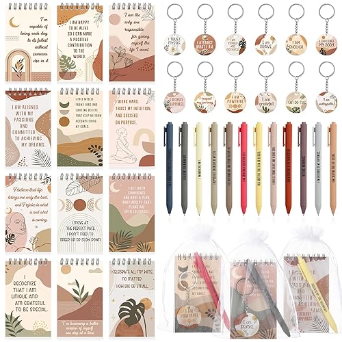 Funrous 36 Pcs/12 Set Affirmation Spiral Journals with Pens Keychains