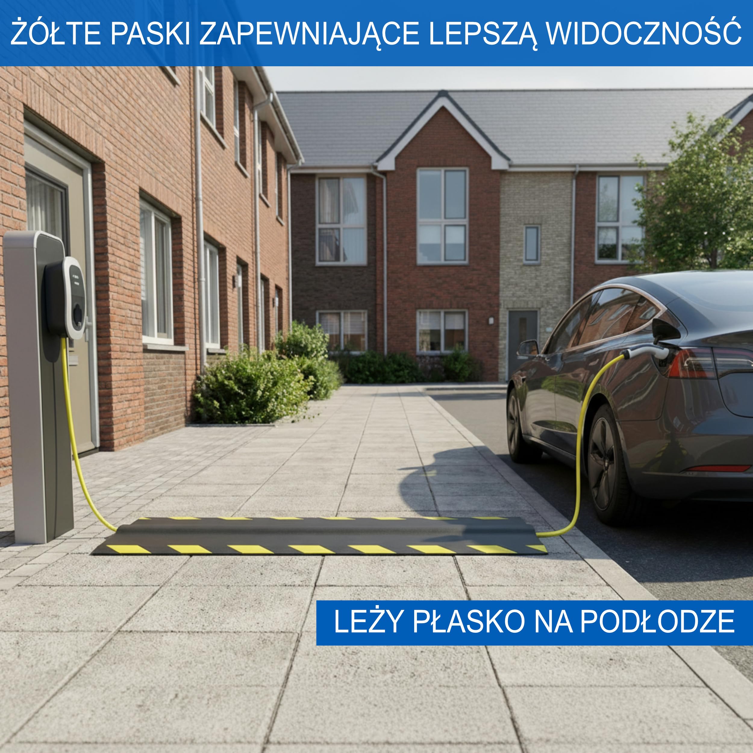 Mata kablowa 1 m, kanał kablowy do samochodu elektrycznego, kabel do ładowania typu 2 – wytrzymała, płaska ochrona stopera do użytku na zewnątrz