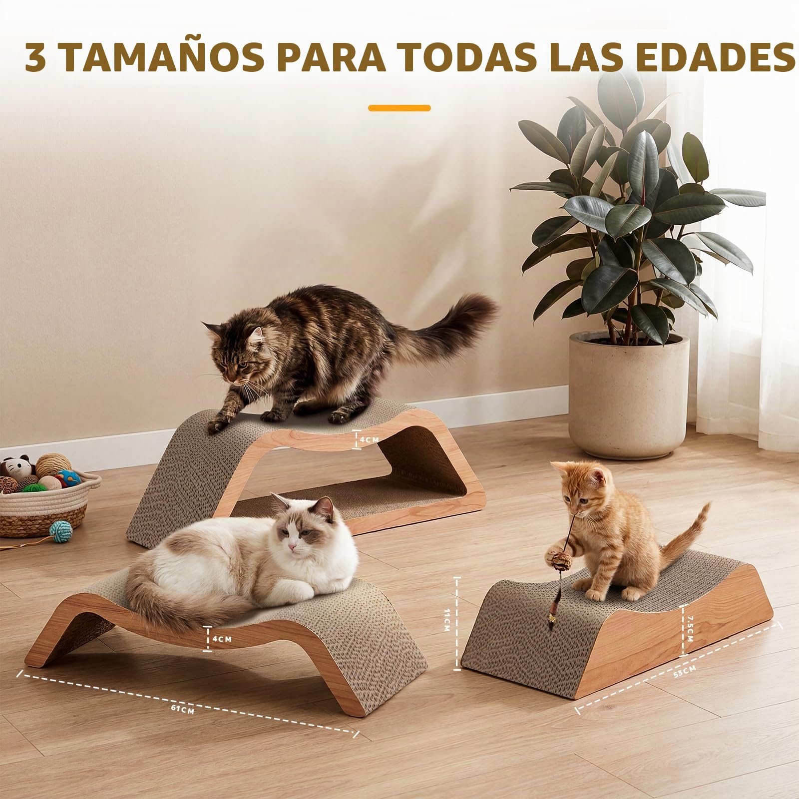 Gimars XXL Rascador para Gatos 3 en 1, Mueble Rascador para Gatos de Cartón Ondulado, Escalera para Sofá y Cama, Rampa de Acceso para Gatos Mayores y Munchkin, Cama Rascador (Madera)