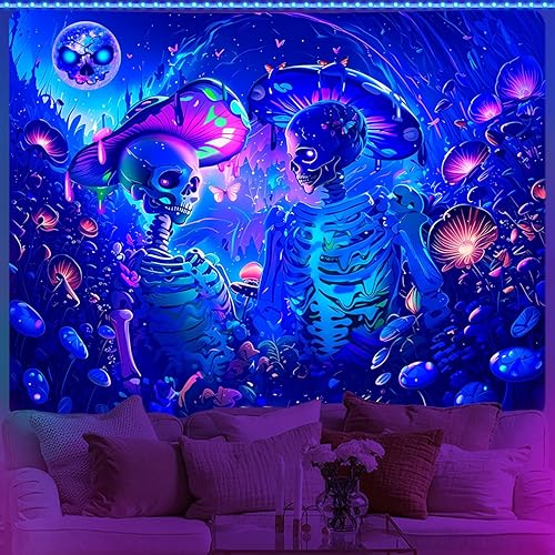 Miniatura 4 de LZBXBXDA Tapiz para amantes de esqueletos de luz negra, tapiz de hongos, tapiz de plantas de fantasía, tapiz de hongos que brilla en la oscuridad,