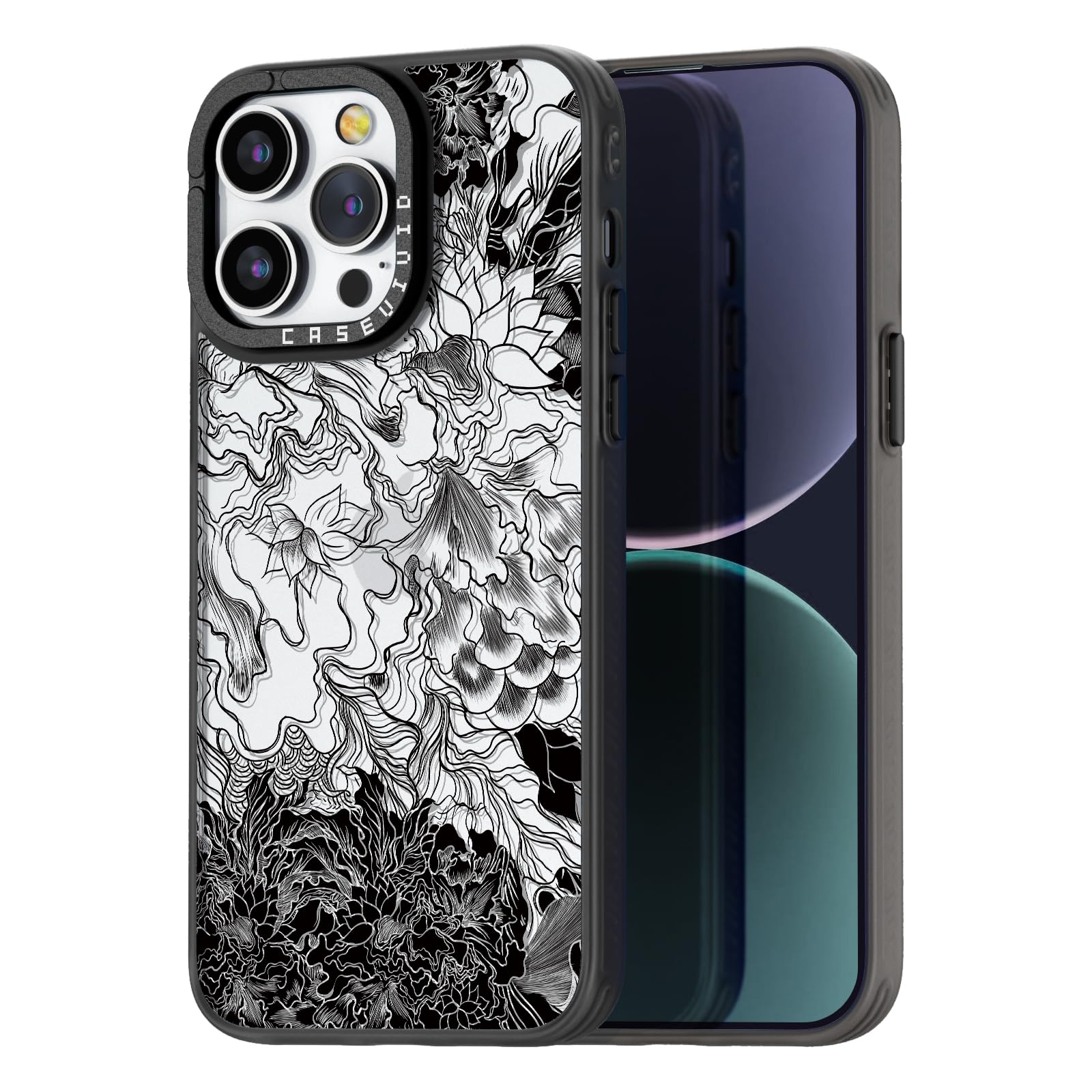 Coque iPhone 14 Pro Max noire évite les rayures avec son design fleuri mignon - 8