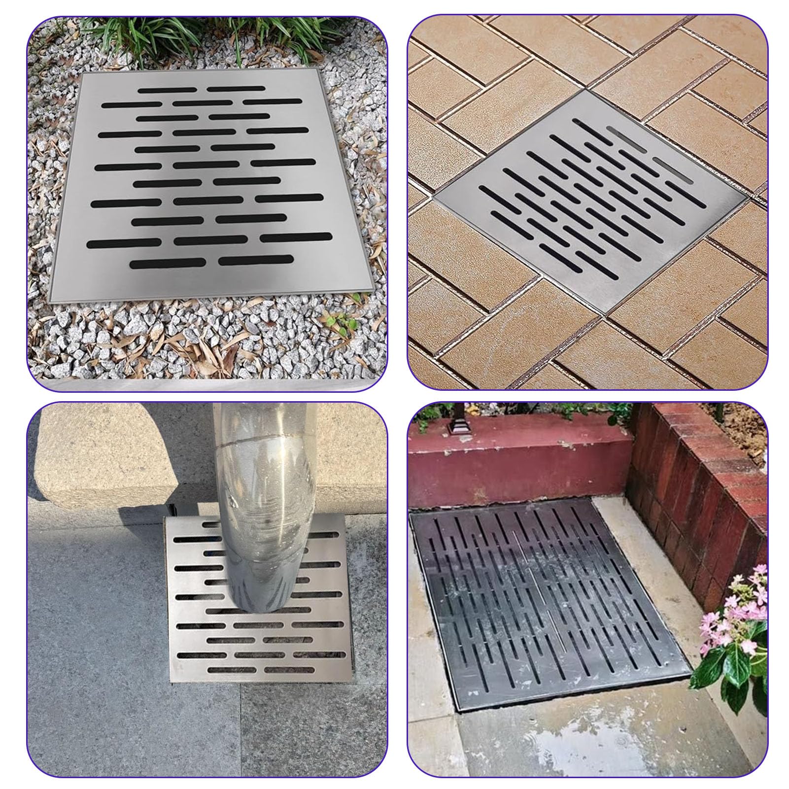 Griglie per fognature Quadrato in Acciaio Inossidabile con Telaio,Canaletta Scolo Acqua Piovana per Esterni,Spessore 2mm (argenteo,150x150x20mm)