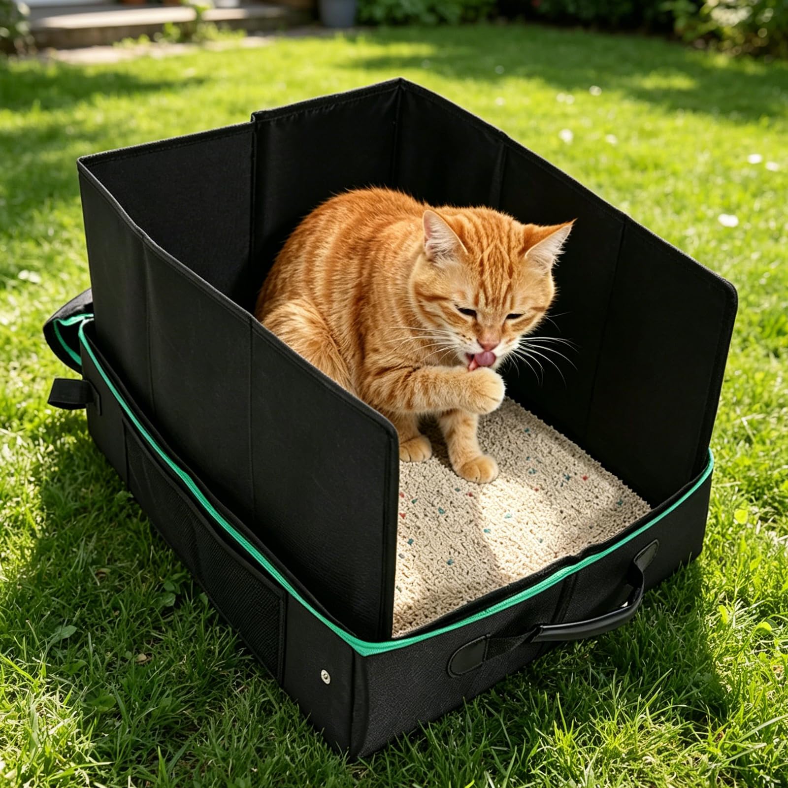 Bac À Litière De Voyage, Bac Litiere pour Chat Portable Et Pliable, Caisse Chat Litiere Et Portable, Litiere De Voyage en Tissu Oxford, Le Camping, Pliable, Étanche, 50 X 40 X 28 Cm,Noir