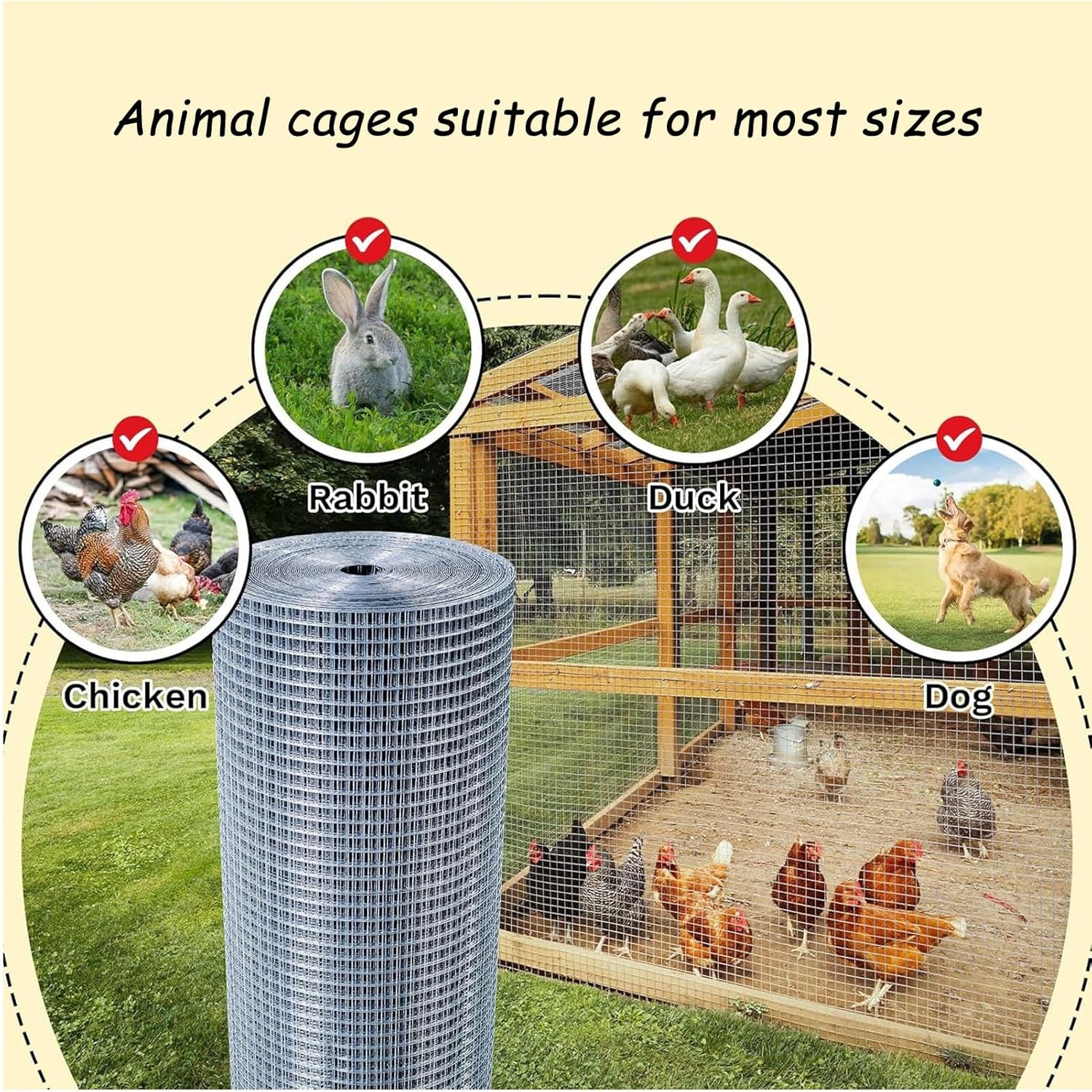 Hardware Wire Fencing Cloth, Chicken Coop Wire Fence Mesh Screen, Stainless Steel Welded Fence Mesh Roll, 1/2 Inch Poultry Netting Cage Fence(1.2mx15m(47.2inx49.2ft))
