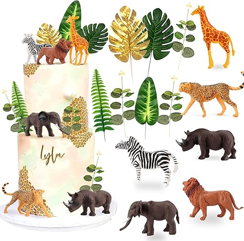 LaVenty 13 piezas de animales de safari decoración de pasteles animales de la selva decoración de pastel salvaje uno