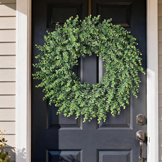 24 Lifelike Touch Artificial Eucalyptus Wreath for Front Door Decor(Green)
