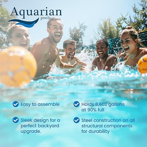 Miniatura 2 de Aquarian - Piscina para exteriores con marco de acero por encima del nivel del suelo, redonda, 24 x 52 pulgadas, veneciana