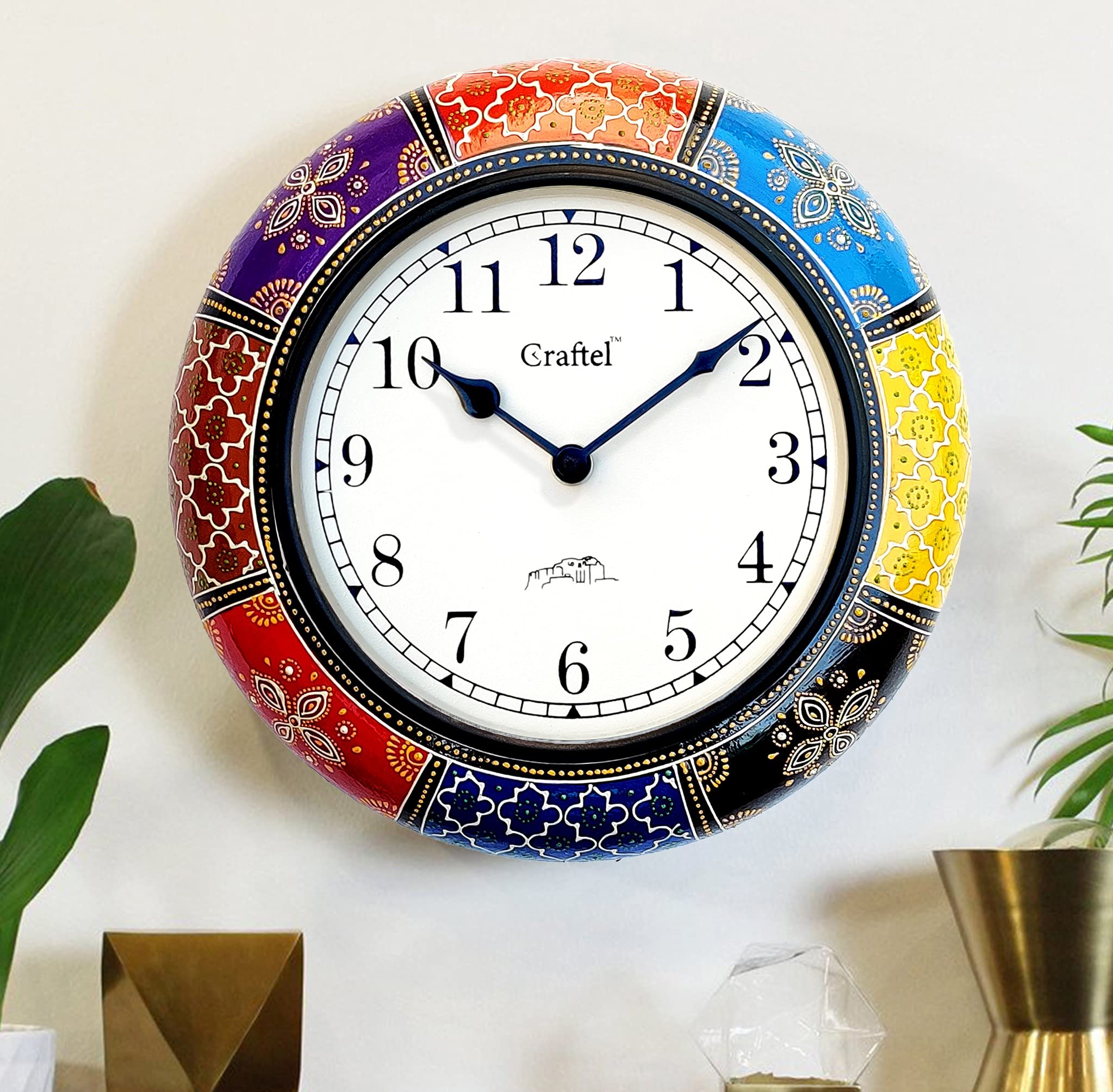 CRAFTEL Engineered Wood Antique Hand Painted Wall Analog Clock With Dome Glass For Bedroom Living Room Home (Multicolour, 12 Inch, Dial : 8 Inches) (B096G37V6F) Amazon Price History, Amazon Price Tracker