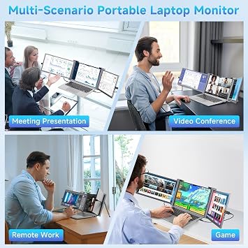Laptop Monitor Extender, 15 1080P FHD Triple Screen Extender for 15-17.3 Laptop, Ultra-Thin Screen Extender Portable Laptop for Study Office Gaming Business Trip Use Mac/Windows/Chrome (15.2 Inches)