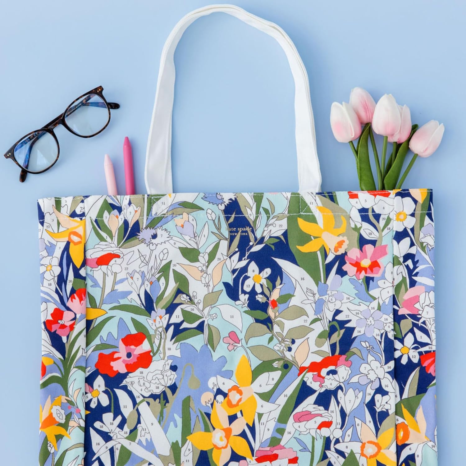 kate spade new york Canvas Tote Bag for Women, Cute Tote Bag for Work or Teacher, Canvas Beach Bag, Book Tote with Pocket - Image 4