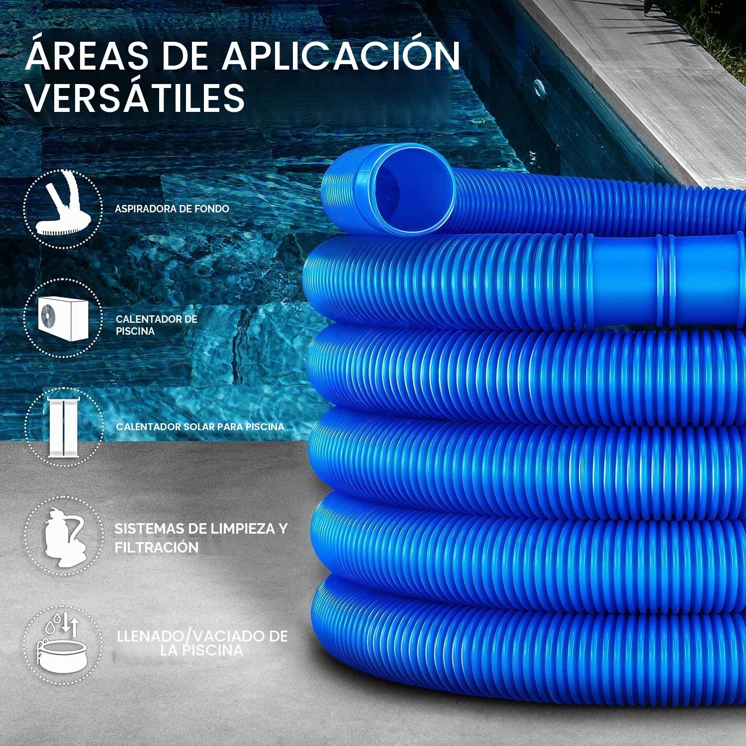 Manguera Flexible para Piscina de 32 mm, Manguera de conexión de Filtro de Piscina Duradera y Flexible, Manguera de Bomba de Agua con Cloro Resistente a los Rayos UV