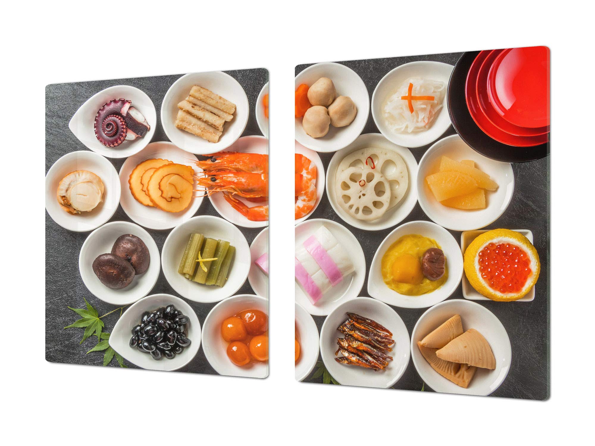 Enorme Cubre vitros de cristal templado - Tablas para cortar gigante – Tabla para amasar y protector de vitro – UNA PIEZA (80 x 52 cm) o DOS PIEZAS (40 x 52 cm) Series de Comida DD16