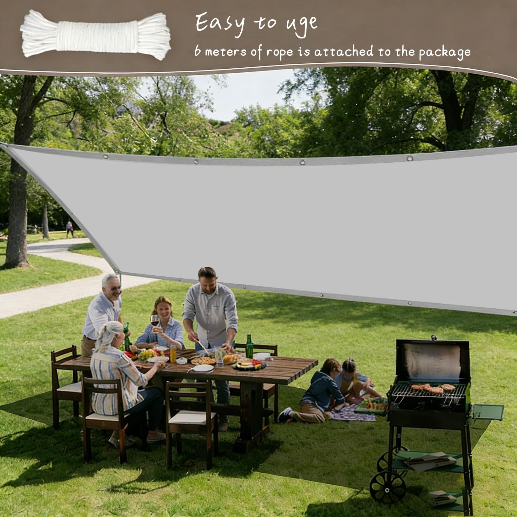 Markiza Przeciwsłoneczna 100 x 660 cm Prostokątne, 98% Filtr Uv, Wodoodporne Zadaszenie Ogrodowe Poliester, Wytrzymały Na Patio, Na Imprezę, Na Trawnik, Jasny szary
