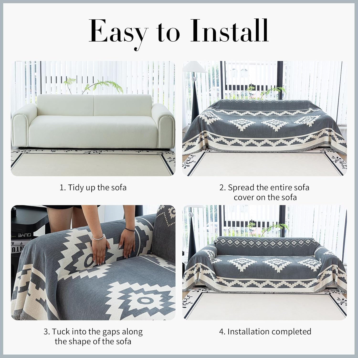 Boho Sofa Couch Cover, Chenille Couch Cover Blanket for Dogs Washable, Chenille Sofa Covers, Bohemia Slipcovers for Couches and Sofas, Slipcovers for 2-3 Cushion Couch(71"x 118"/Light Grey/1pc)