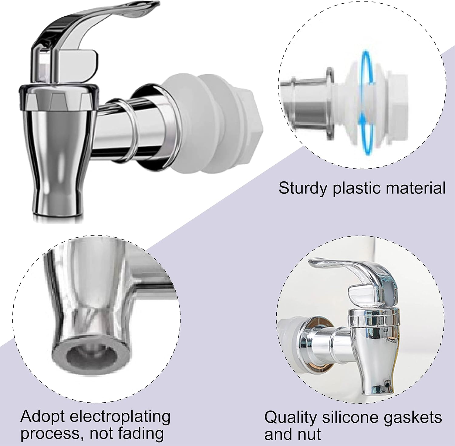 Spigot for Beverage Dispenser,2 Pack Beverage Dispenser Replacement Beverage Faucets Silver Faucets for 2 Gallon, 3 Gallon and 5 Gallon Buckets (silver)