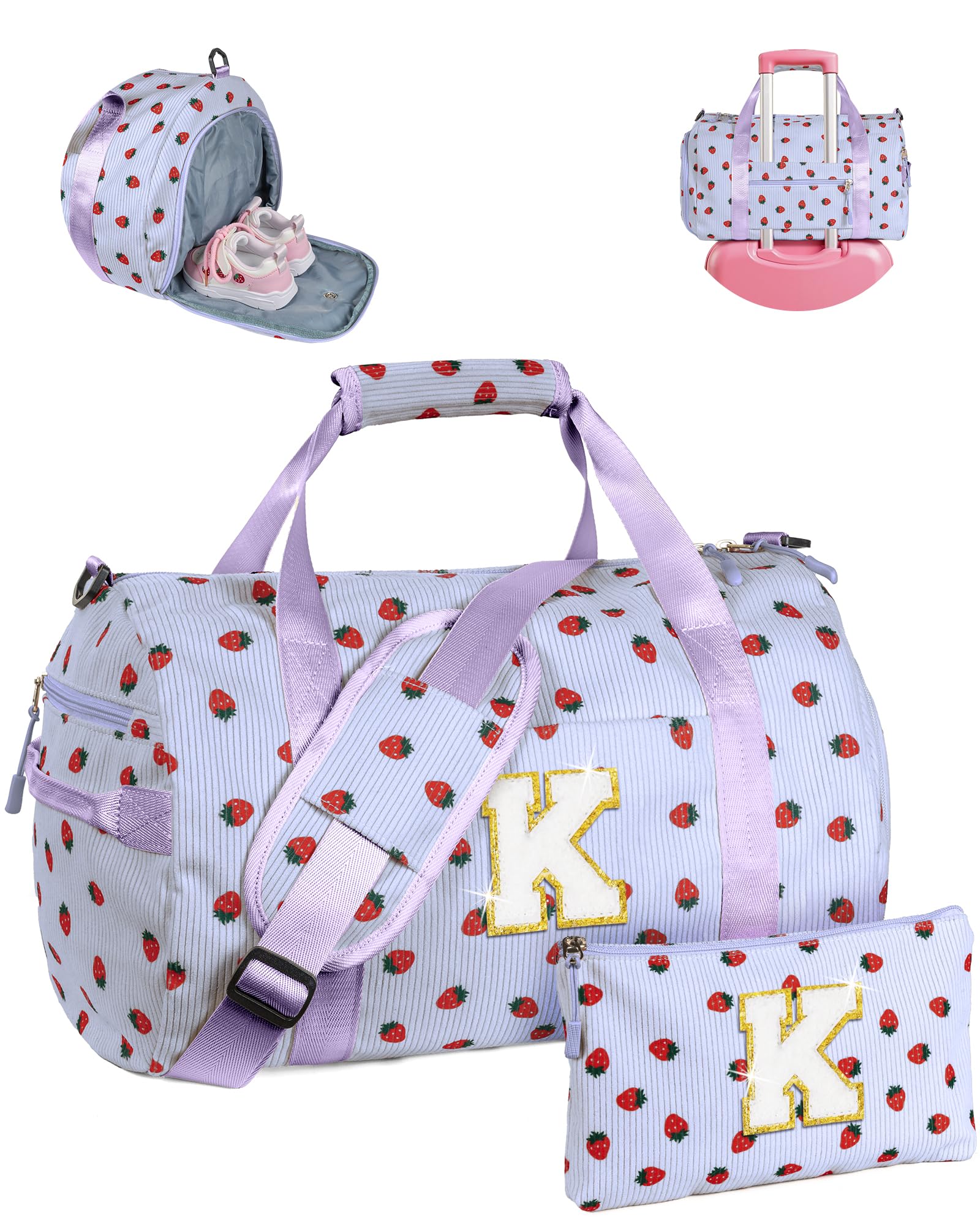 Vogewood 8 Year Old Girl Birthday Gift, Girls Gym Bag, Kids Personalized Overnight Duffle Bags with Shoe Compartment, Monogram Travel Tote with Makeup